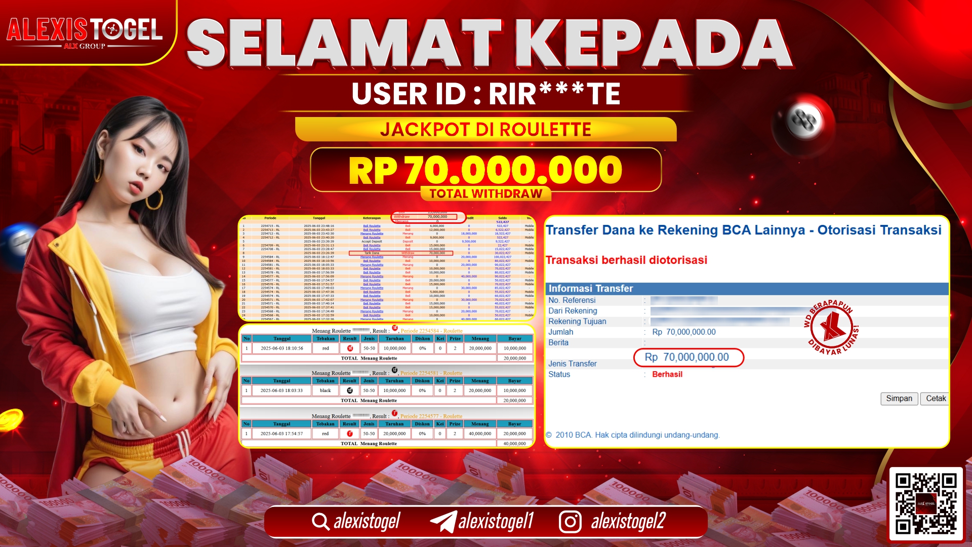ALEXISTOGEL di CASINO ROULETTE RP.70.000.000 LUNAS