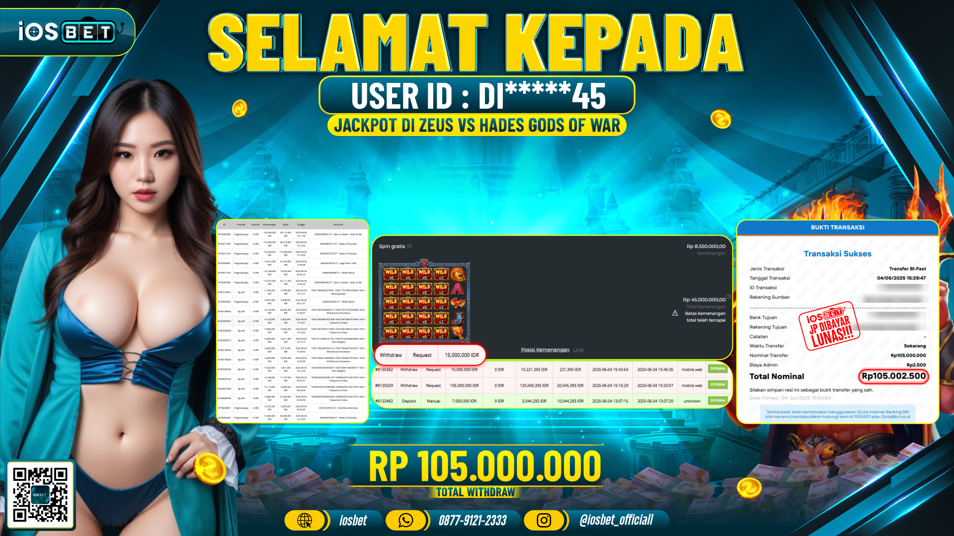 Bukti Pembayaran LUNAS SLOT GAME GACOR  Rp.105.000.000