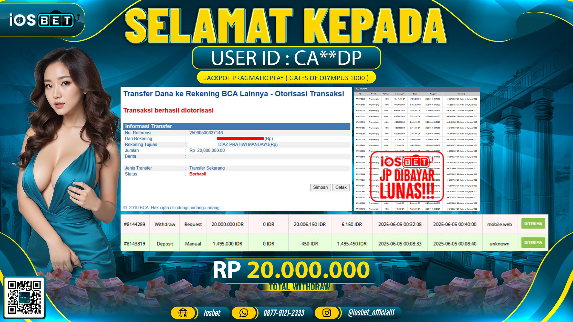 Bukti Pembayaran LUNAS SLOT GAME GACOR  Rp.20.000.000