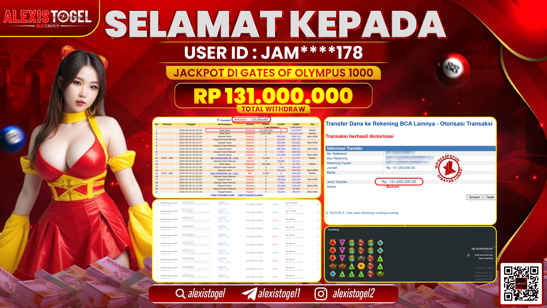 ALEXISTOGEL di SLOT GATES OF OLYMPUS RP.131.000.000 LUNAS