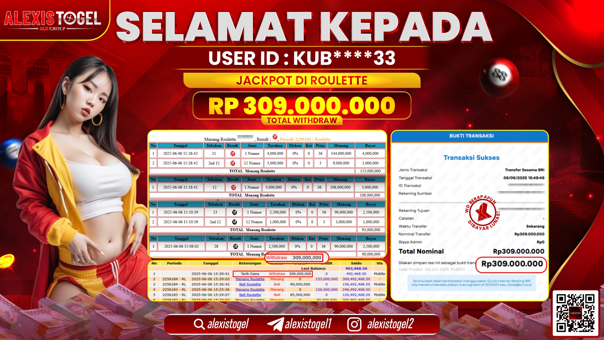 ALEXISTOGEL di CASINO ROULETTE RP.309.000.000 LUNAS