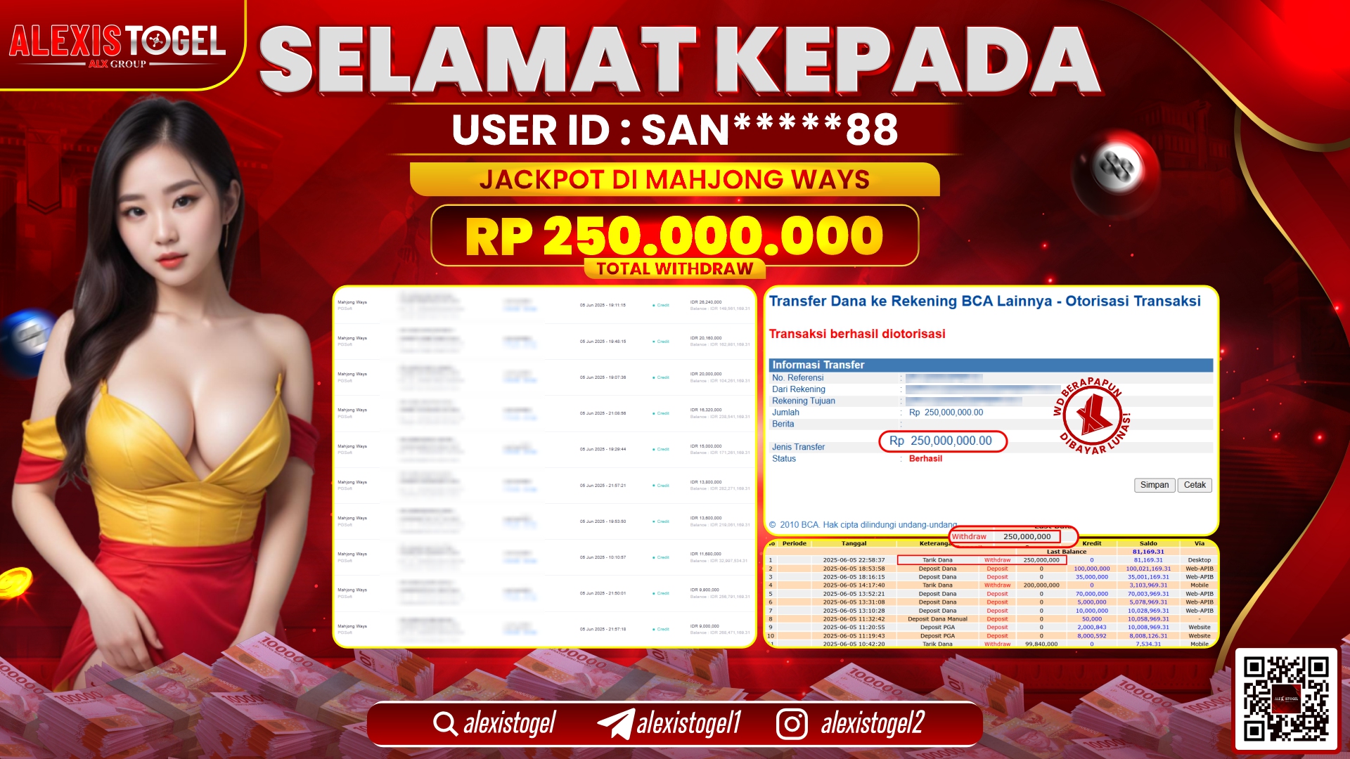 ALEXISTOGEL di SLOT MAHJONG WAYS RP.250.000.000 LUNAS