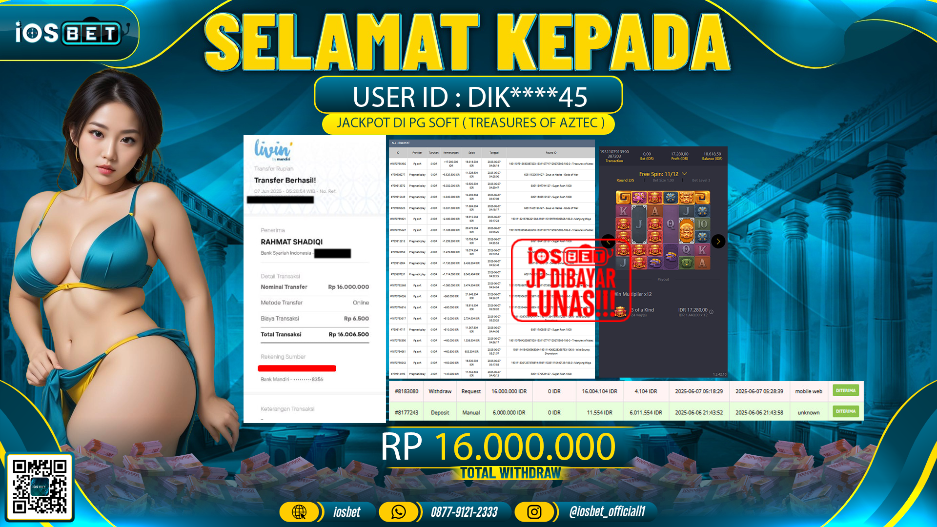 Bukti Pembayaran LUNAS SLOT GAME GACOR  Rp.16.000.000