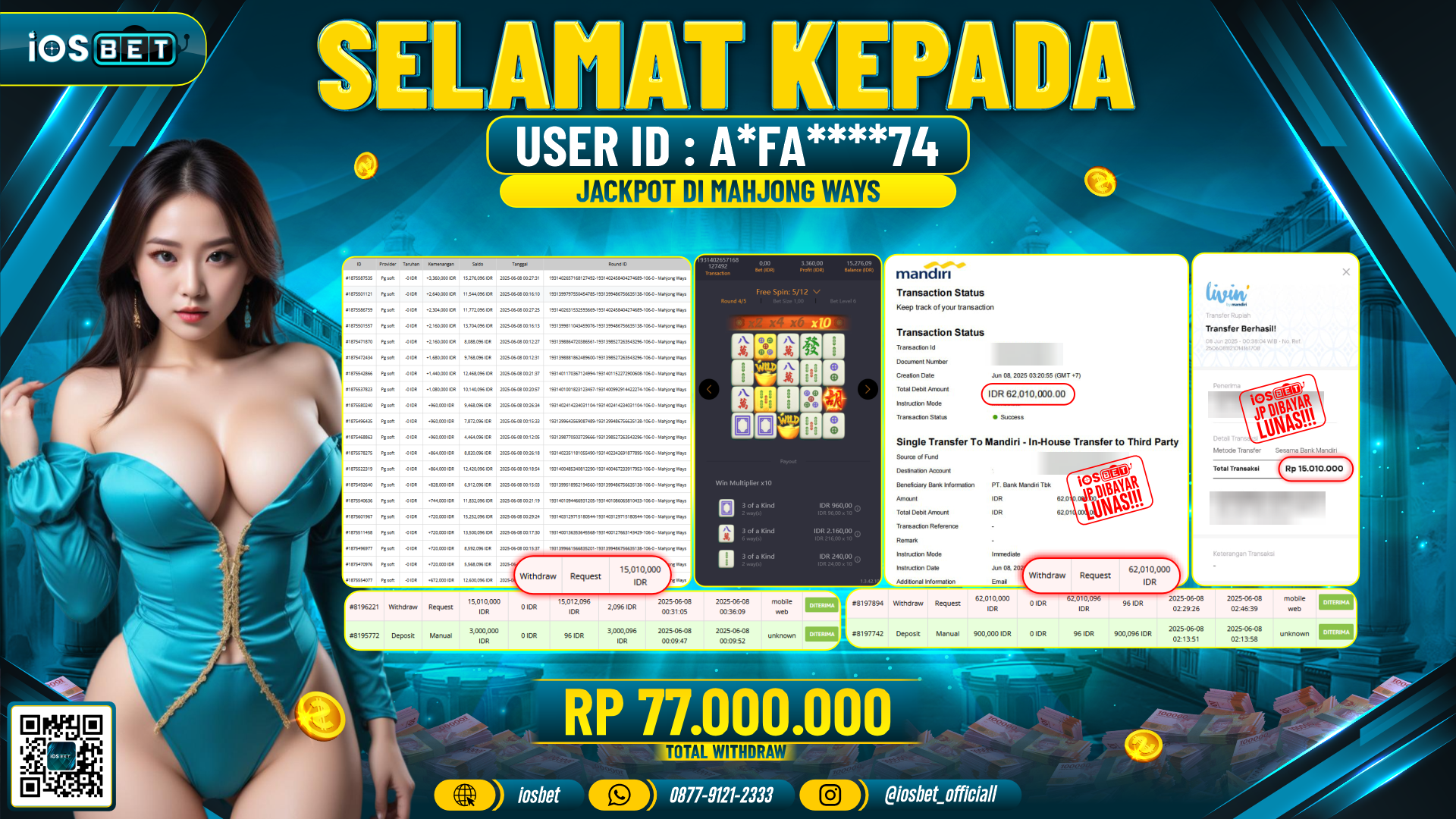 Bukti Pembayaran LUNAS SLOT GAME GACOR  Rp.77.000.000