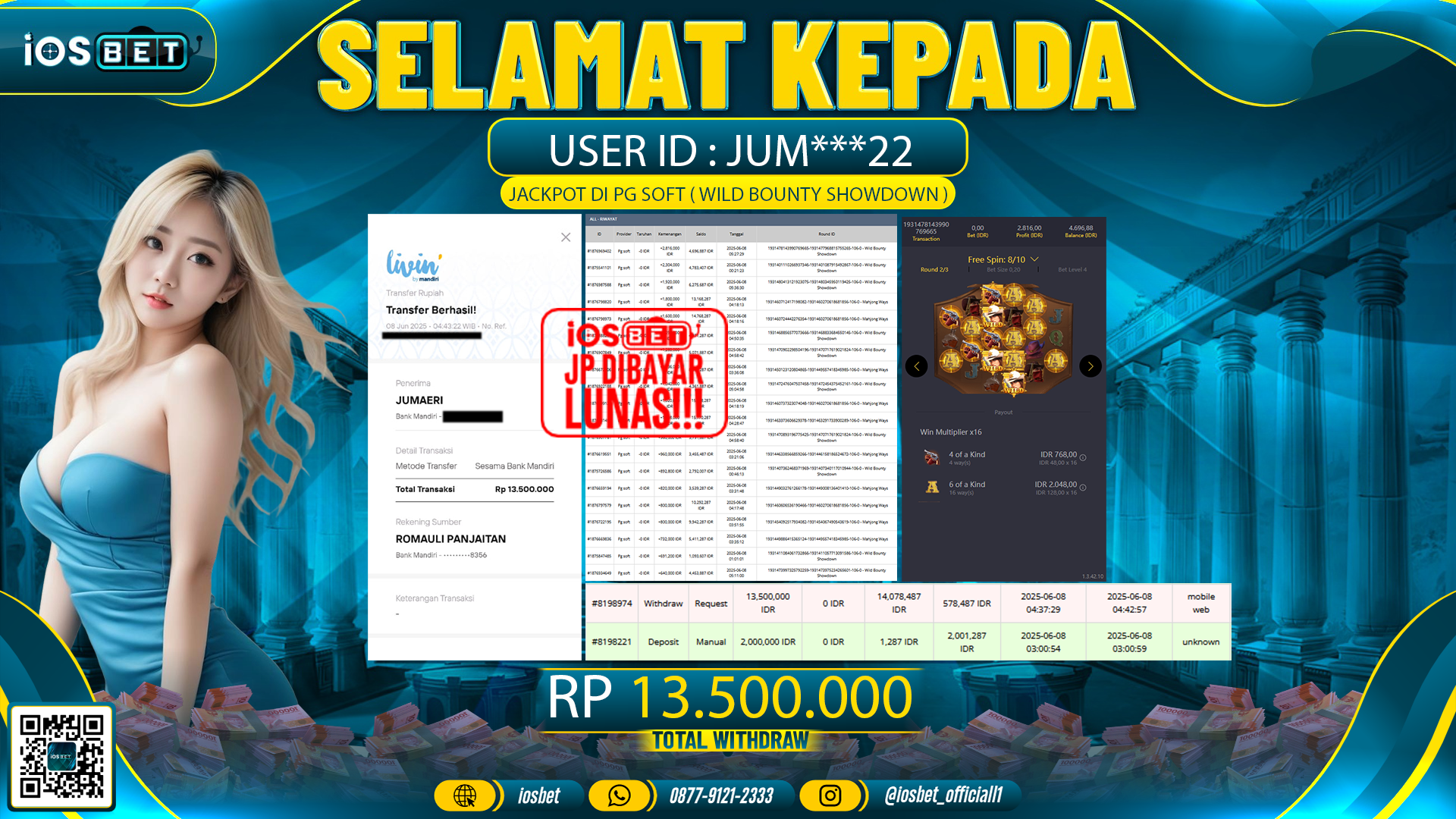 Bukti Pembayaran LUNAS SLOT GAME GACOR  Rp.13.500.000
