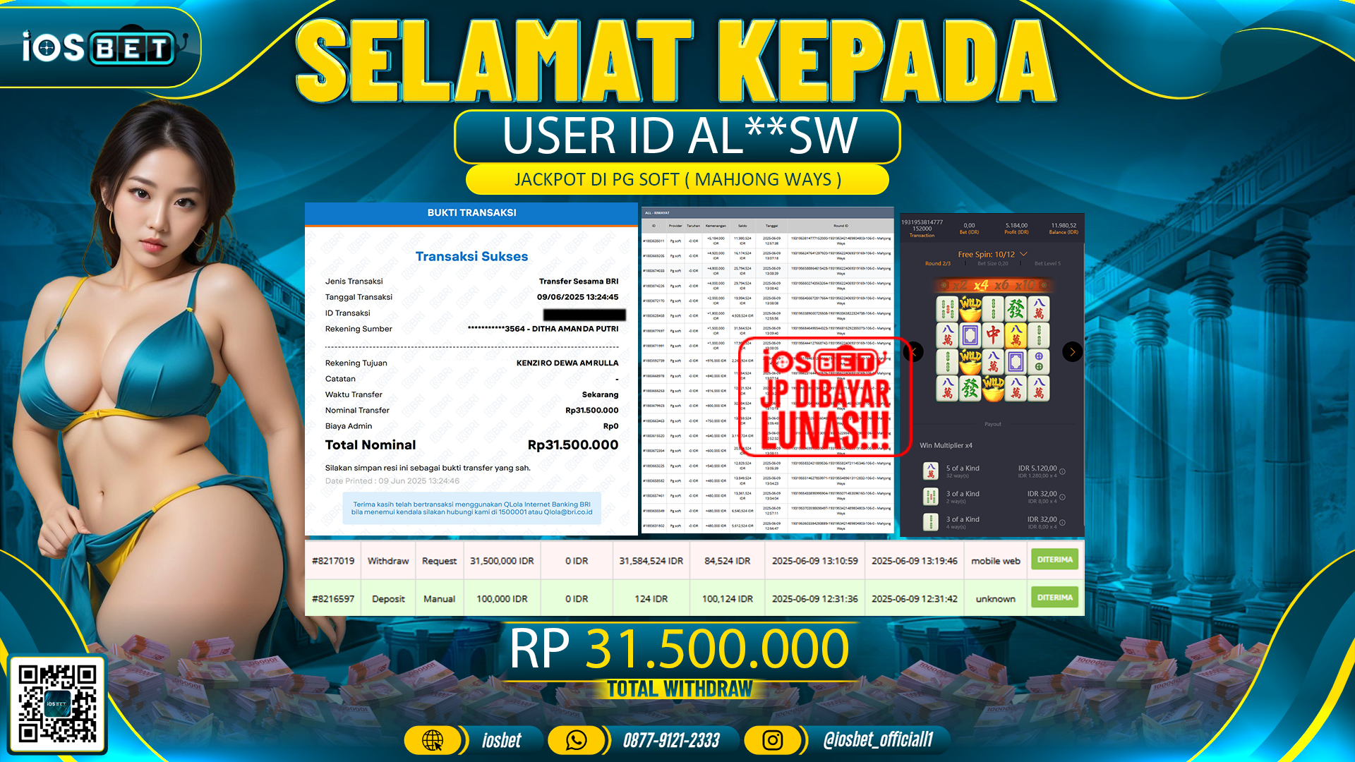 Bukti Pembayaran LUNAS SLOT GAME GACOR  Rp.31.500.000