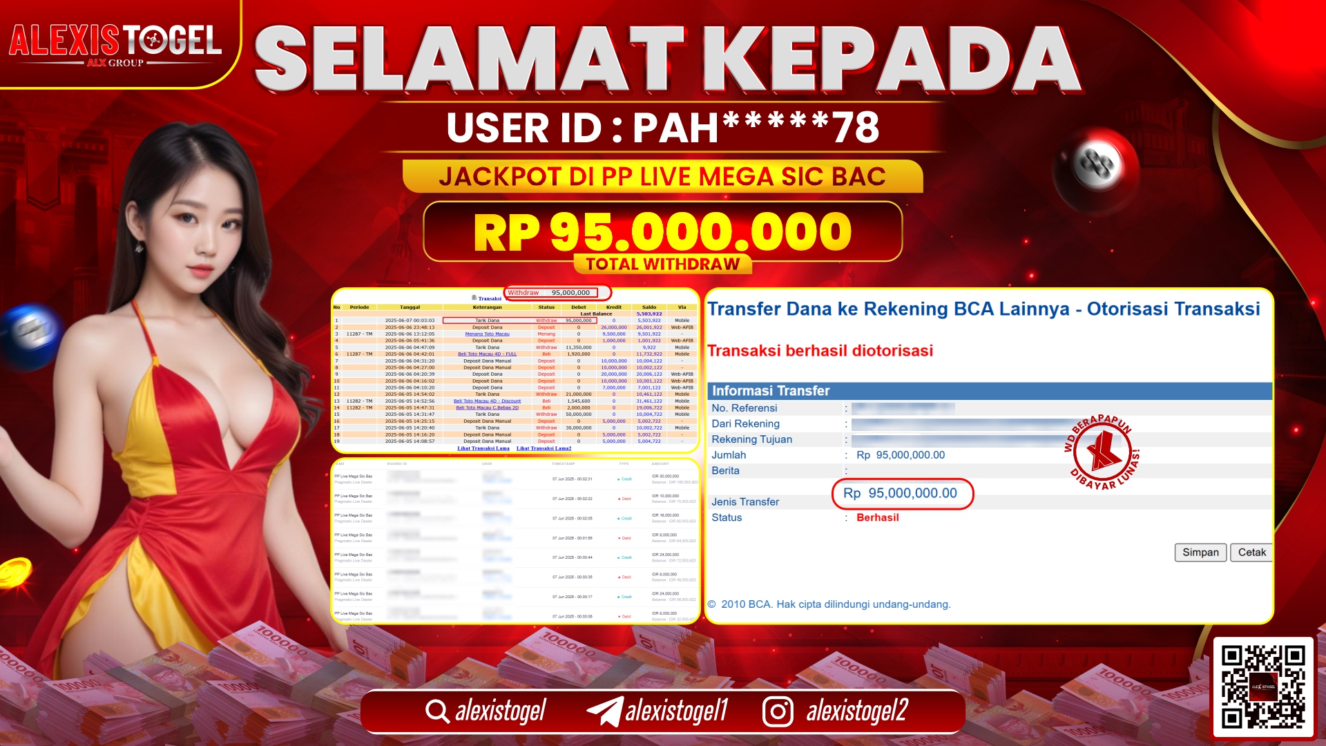 ALEXISTOGEL di PP LIVE MEGA SIC BAC RP.95.000.000 LUNAS