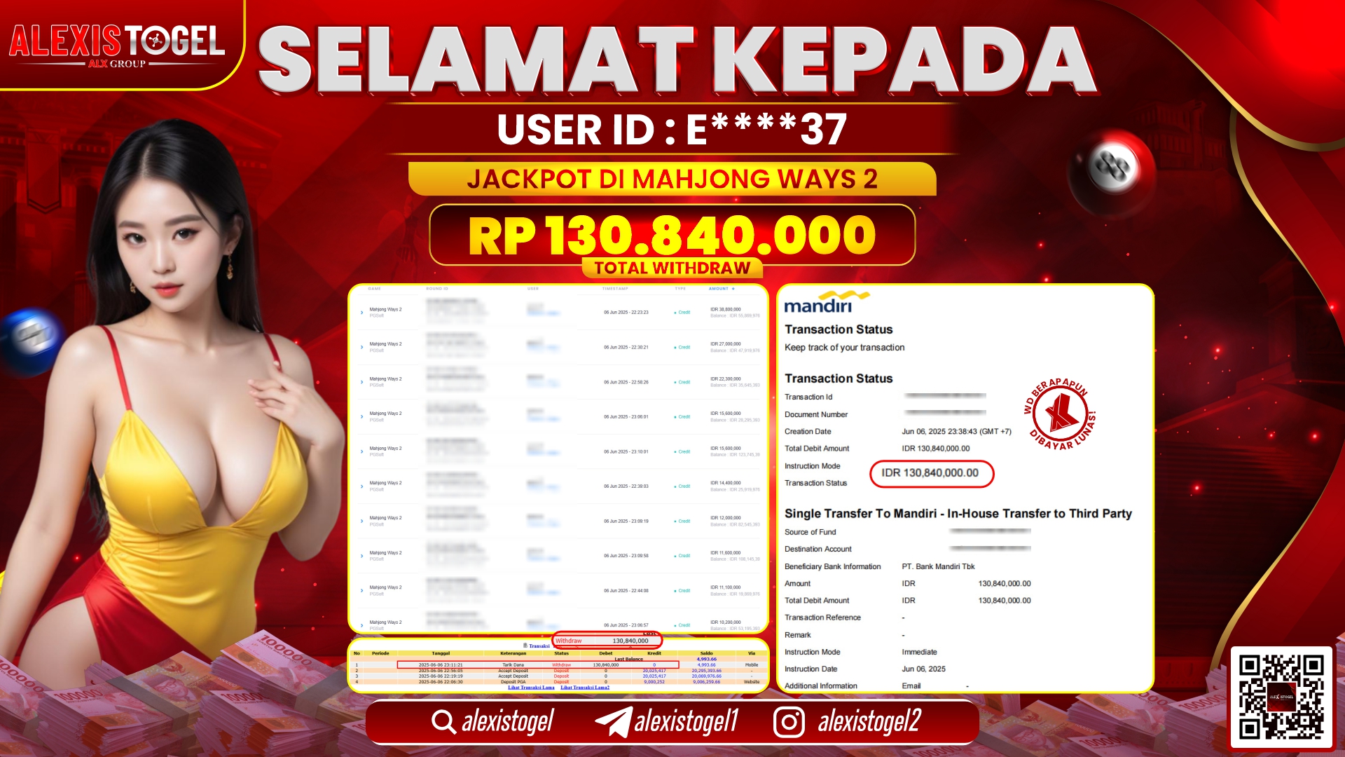 ALEXISTOGEL di SLOT MAHJONG WAYS 2 RP.130.840.000 LUNAS