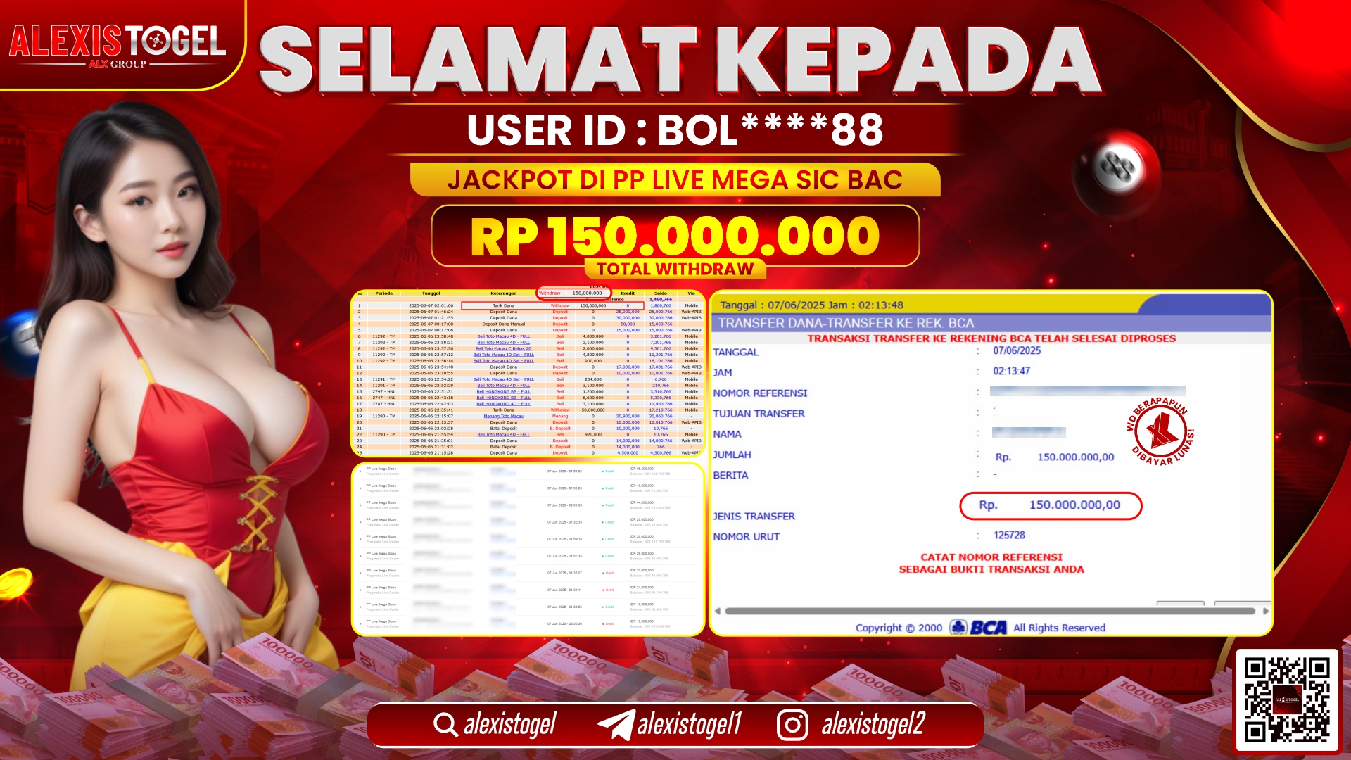 ALEXISTOGEL di PP LIVE MEGA SIC BAC RP.150.000.000 LUNAS