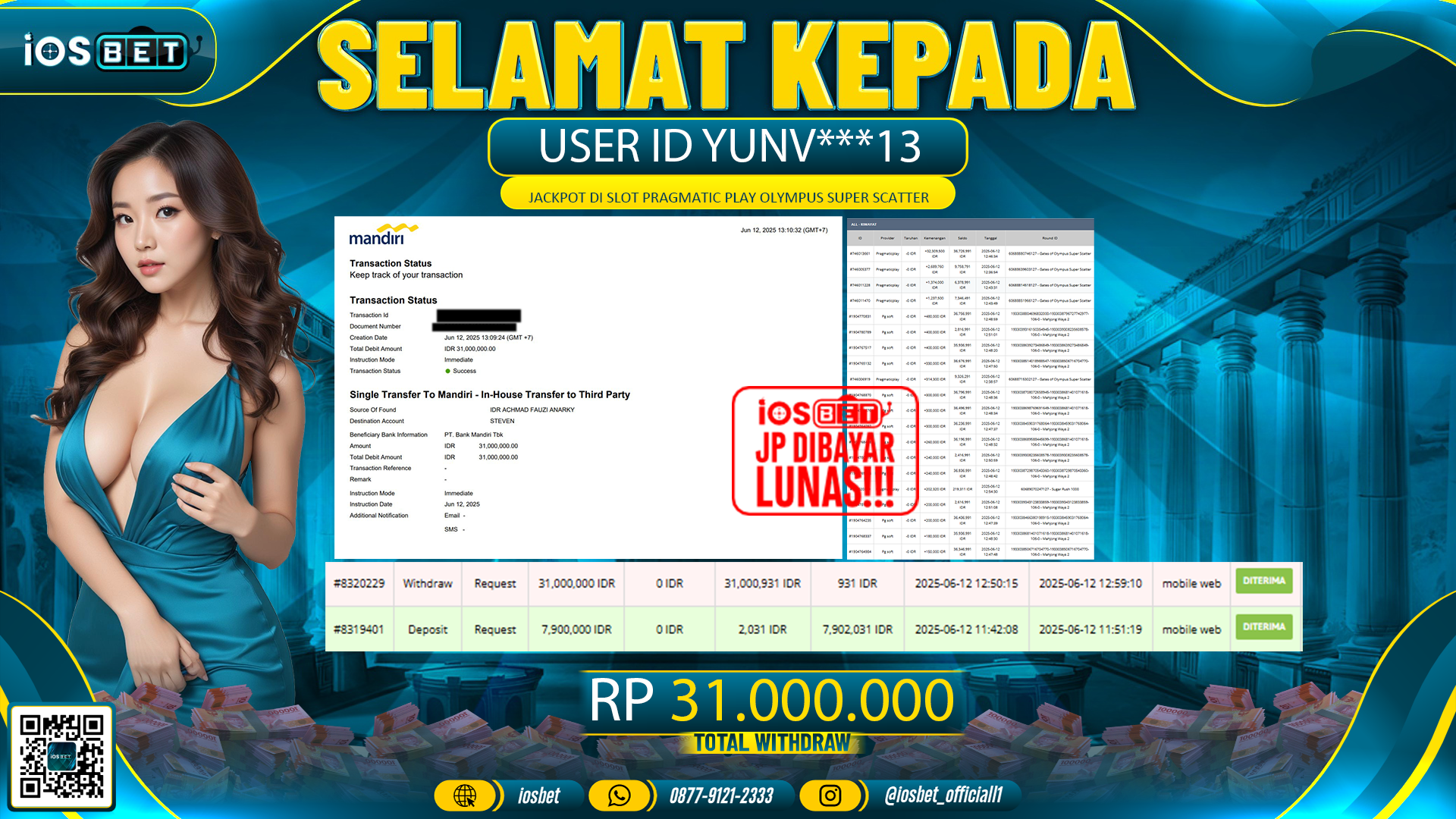 Bukti Pembayaran LUNAS SLOT GAME GACOR  Rp.31.000.000