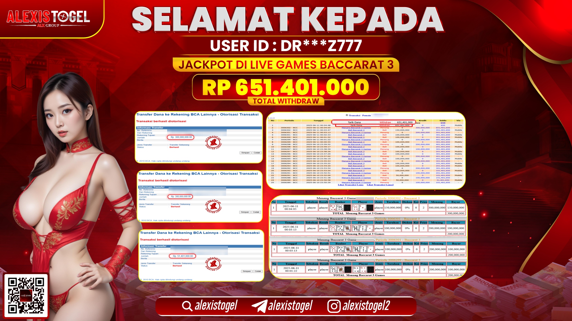 ALEXISTOGEL di LIVE GAMES BACCARAT 3 RP.651.401.000 LUNAS