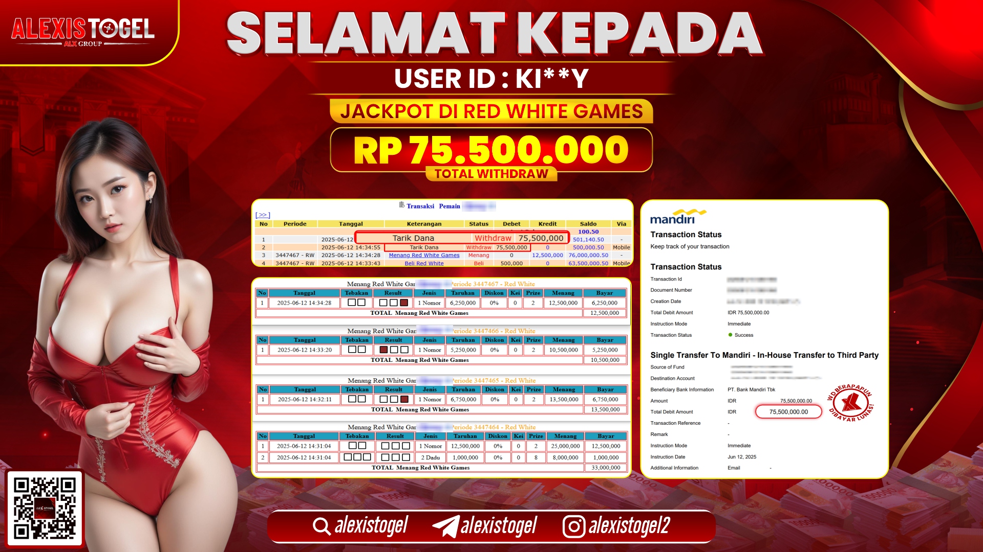 ALEXISTOGEL di CASINO RED WHITE GAMES RP.75.500.000 LUNAS