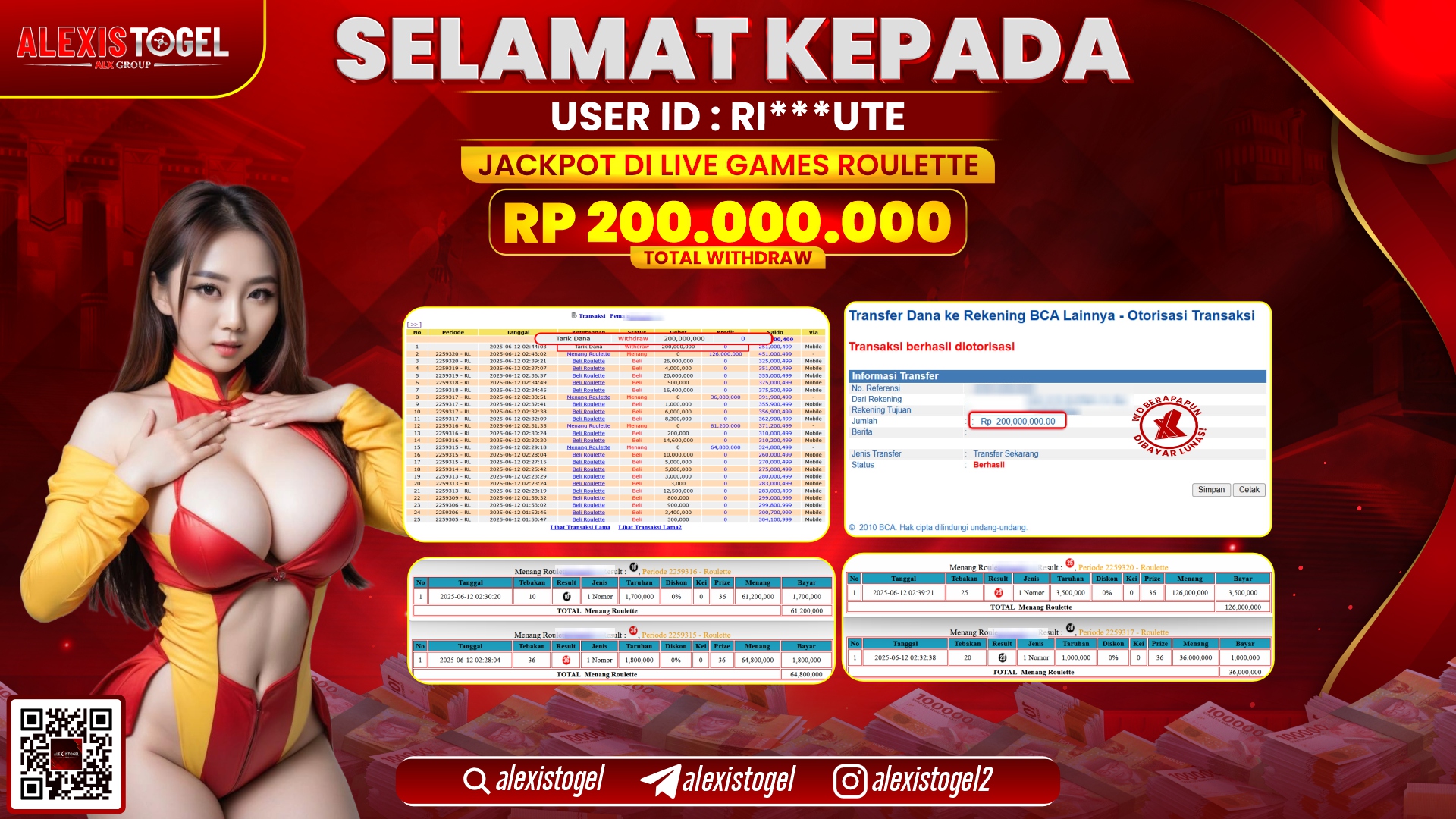 ALEXISTOGEL di LIVE GAMES ROULETTE RP.200.000.000 LUNAS