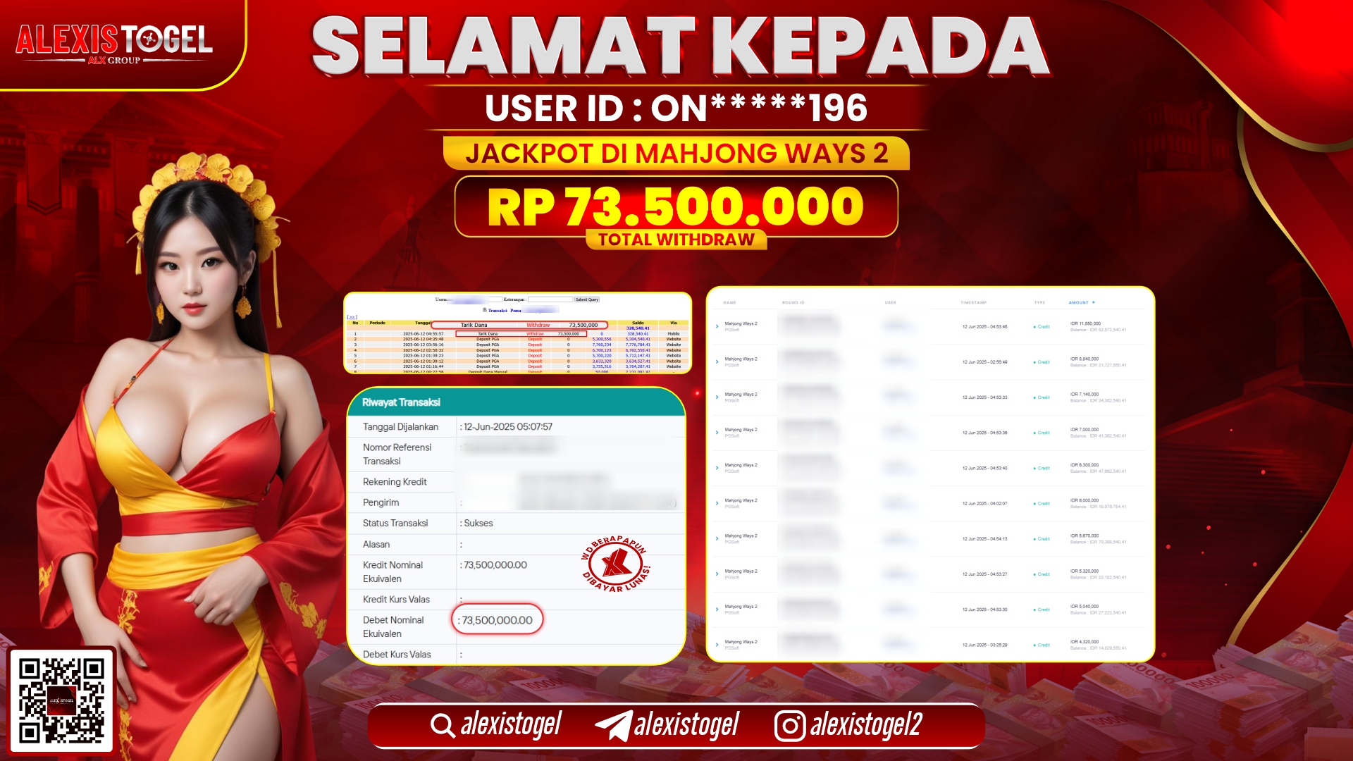 ALEXISTOGEL di MAHJONG WAYS 2 RP.73.500.000 LUNAS