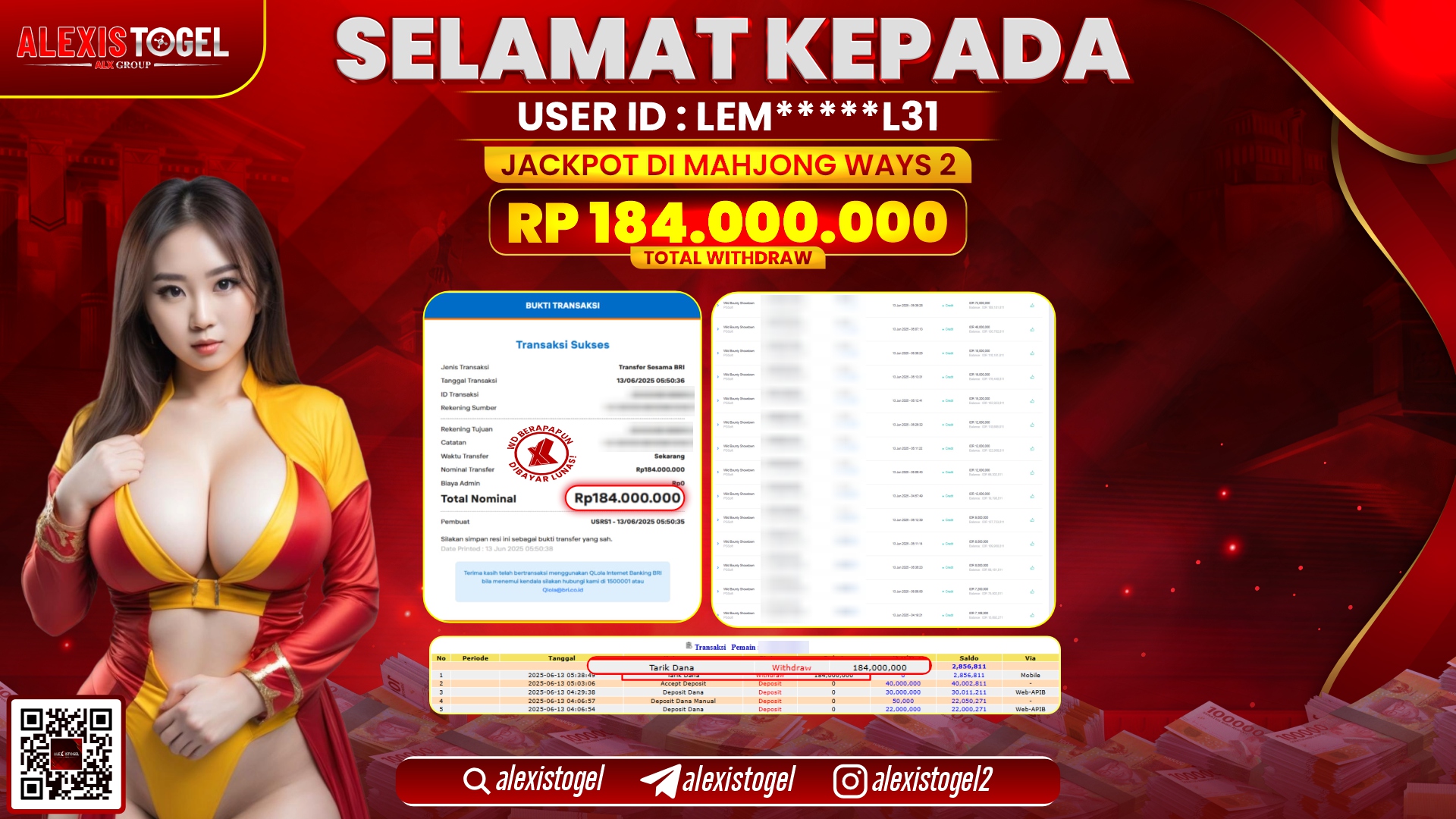 ALEXISTOGEL di SLOT MAHJONG WAYS 2 RP.184.000.000 LUNAS