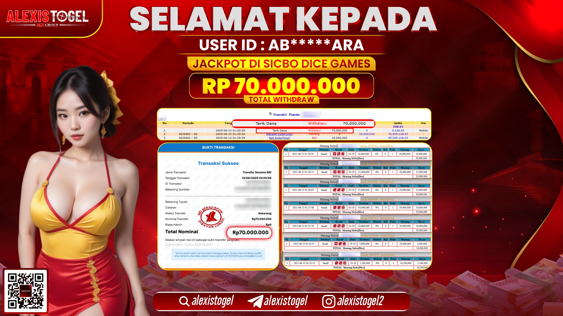 ALEXISTOGEL di CASINO SICBO DICE RP.70.000.000 LUNAS