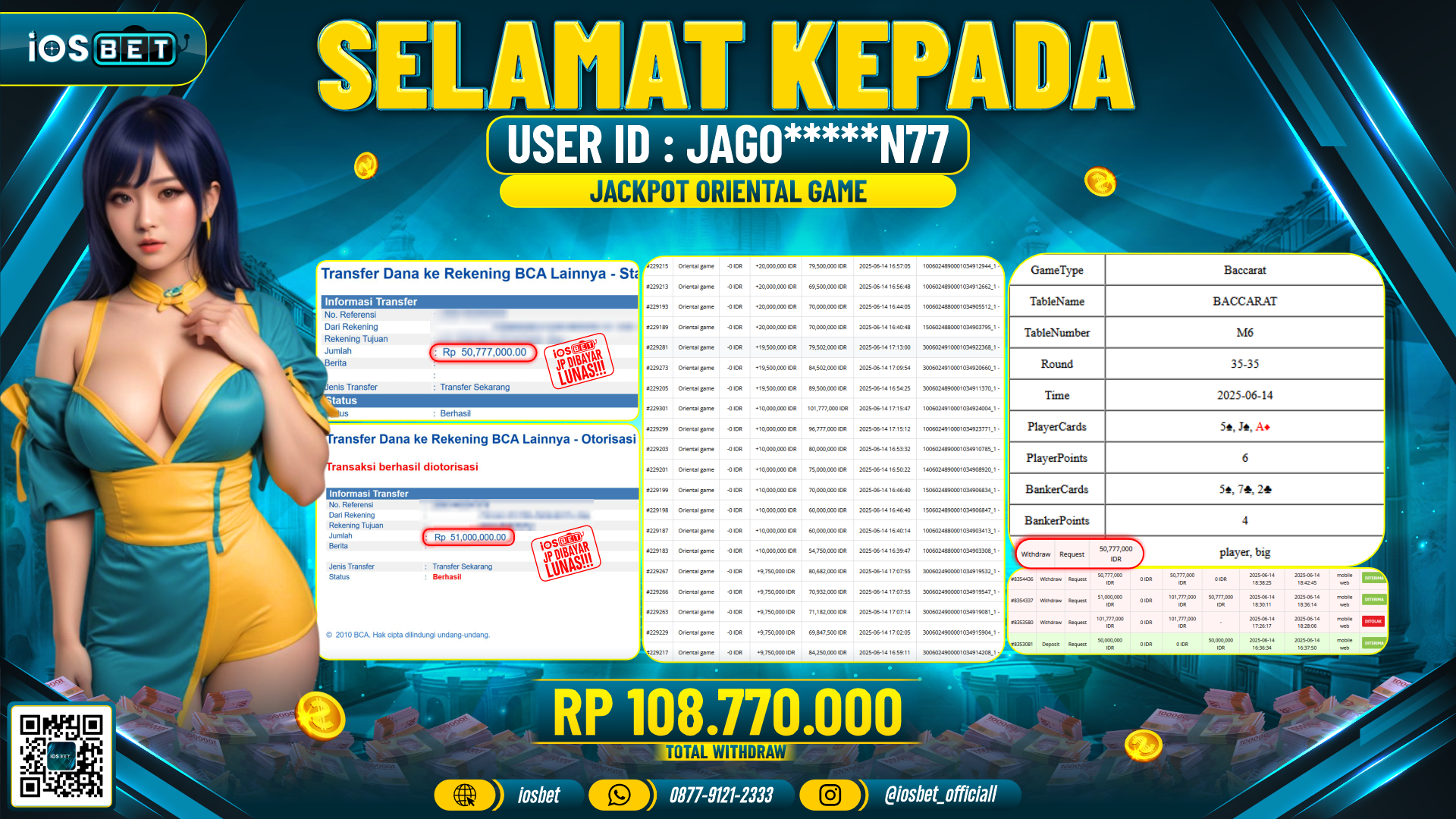 Bukti Pembayaran LUNAS LIVE CASINO GAME GACOR  Rp.108.770.000