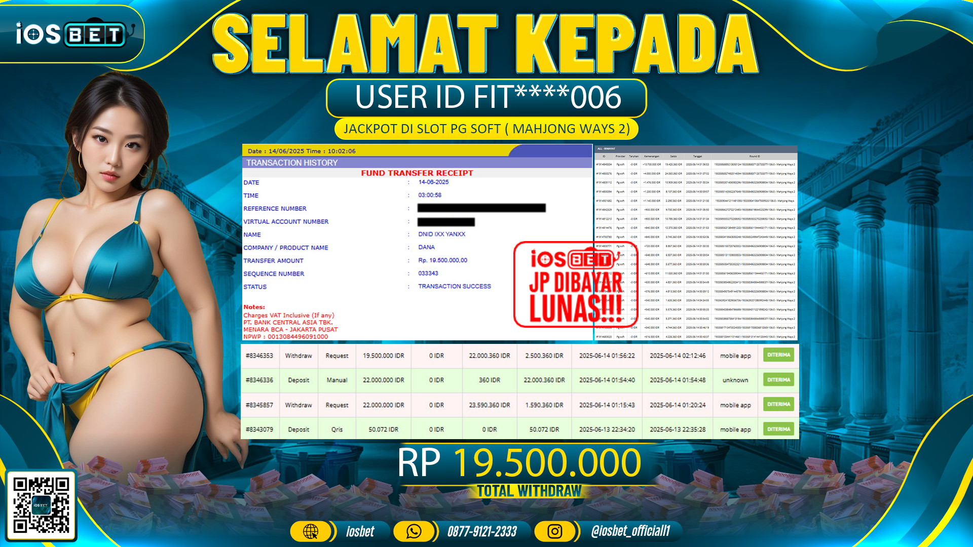 Bukti Pembayaran LUNAS SLOT GAME GACOR  Rp.19.500.000.