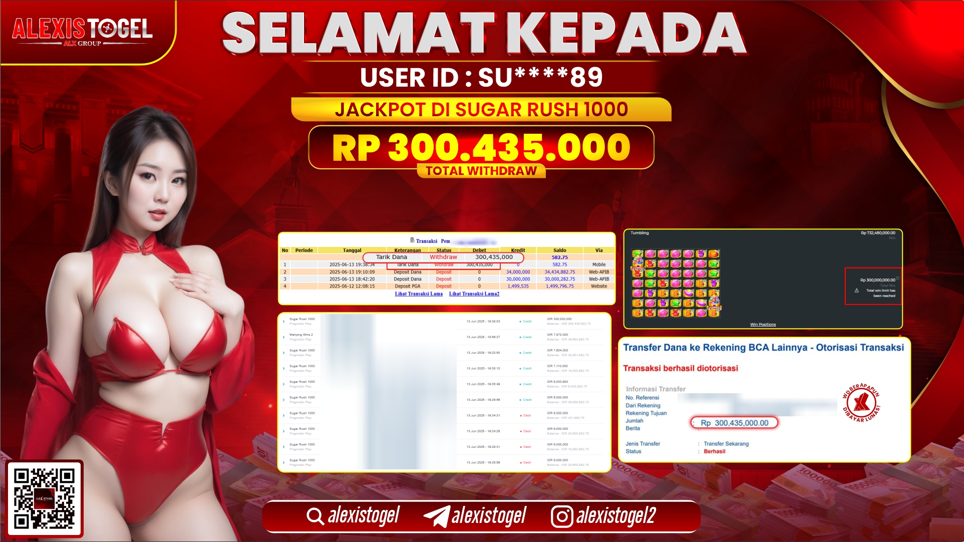 ALEXISTOGEL di SLOT SUGAR RUSH 1000 RP.300.435.000 LUNAS