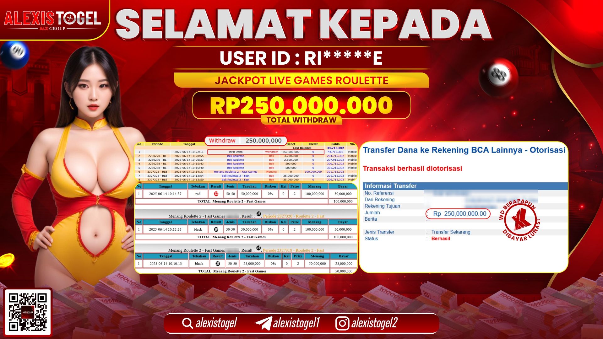 ALEXISTOGEL di LIVE GAME ROULETTE RP.250.000.000 LUNAS