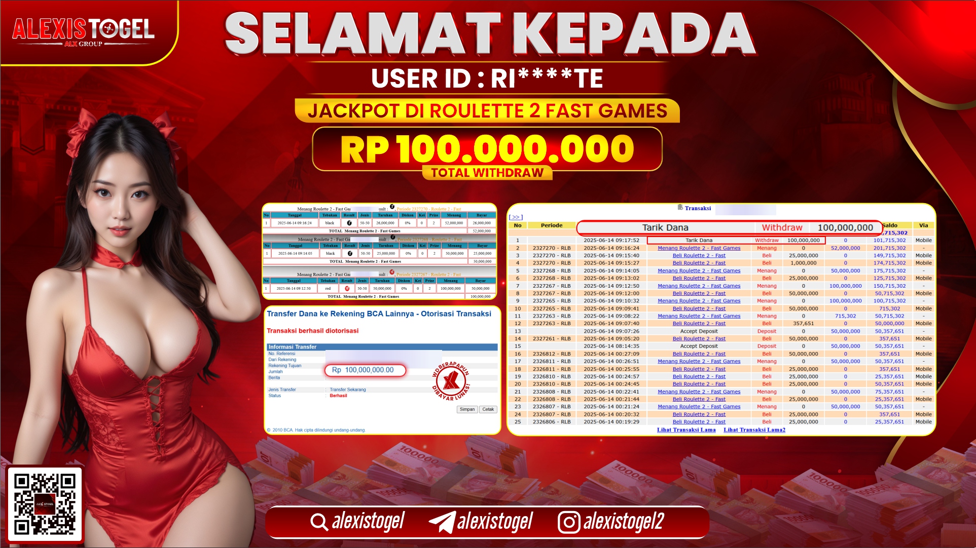 ALEXISTOGEL di CASINO ROULETTE 2 FAST GAMES RP.100.000.000 LUNAS
