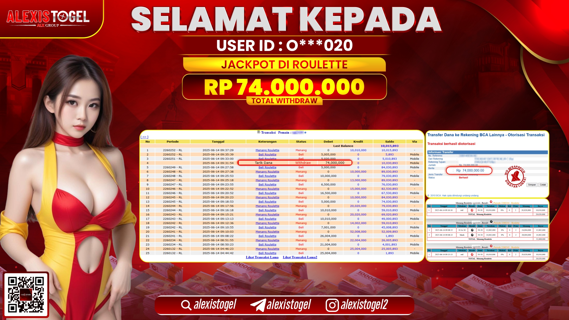 ALEXISTOGEL di CASINO ROULETTE RP.74.000.000 LUNAS