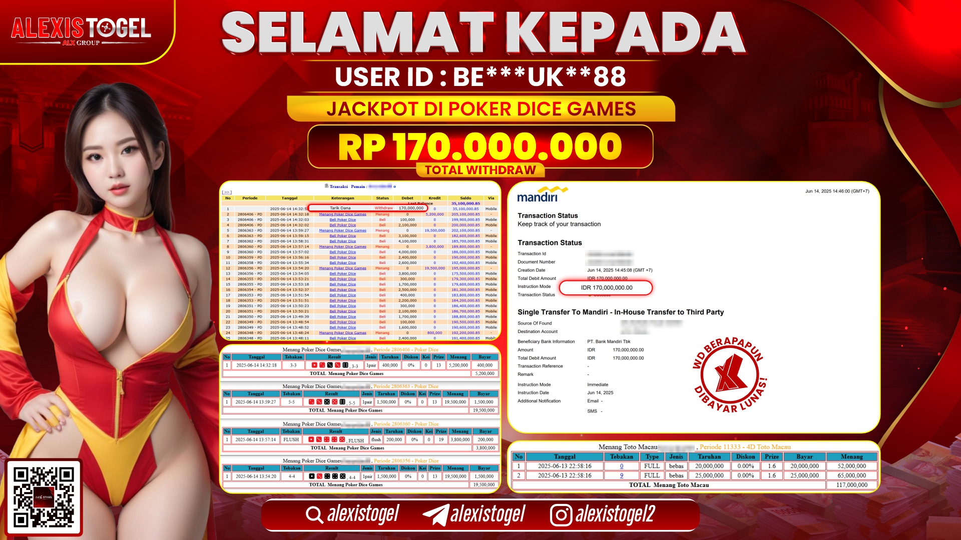 ALEXISTOGEL di POKER DICE GAMES RP.170.000.000 LUNAS