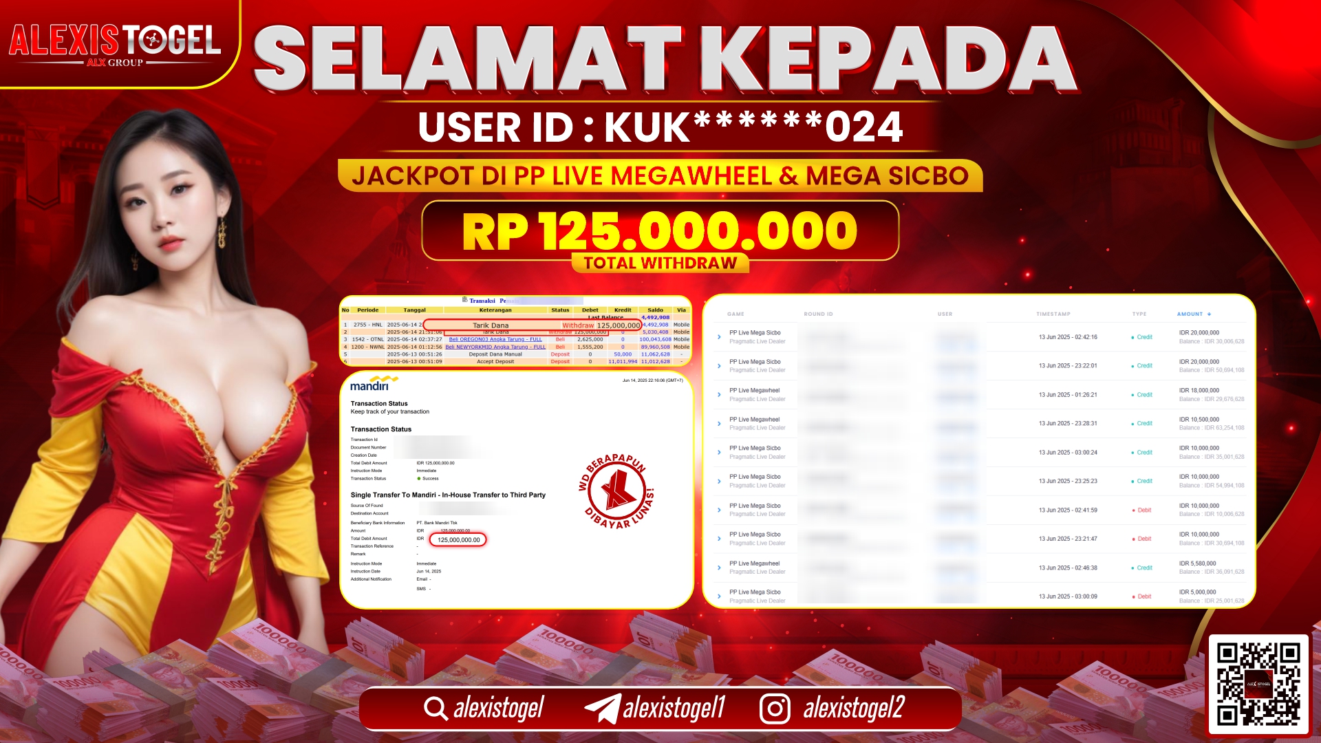 ALEXISTOGEL di PP LIVE MEGAWHEEL & MEGA SICBO RP.125.000.000 LUNAS
