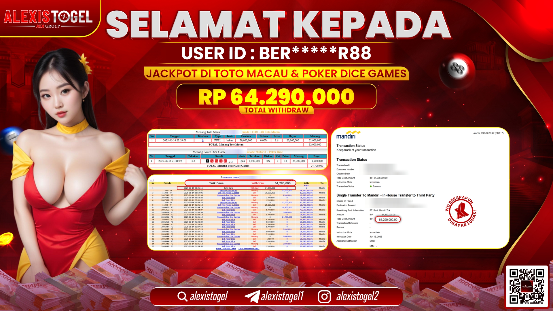 ALEXISTOGEL di TOGEL TOTOMACAU & POKER DICE RP.64.290.000 LUNAS