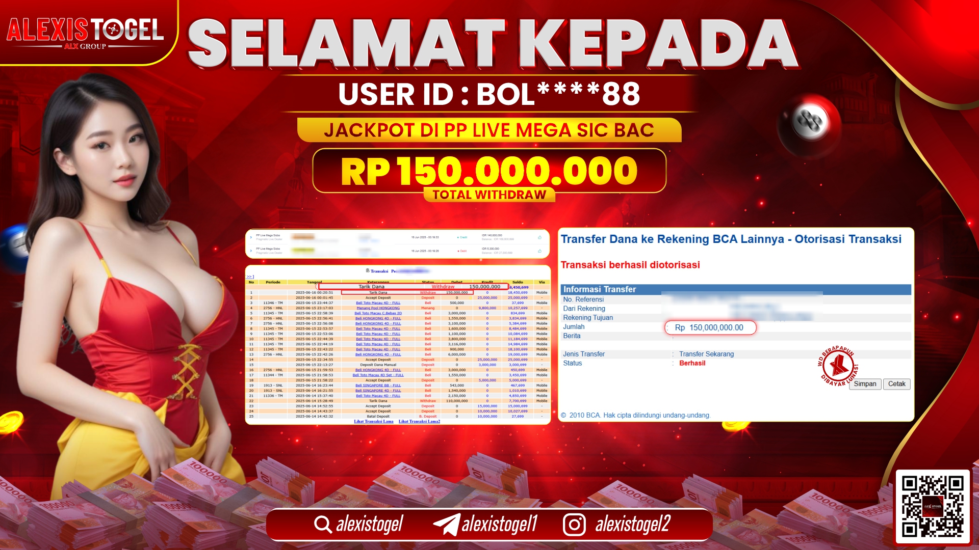 ALEXISTOGEL di PP LIVE MEGA SIC BAC RP.150.000.000 LUNAS