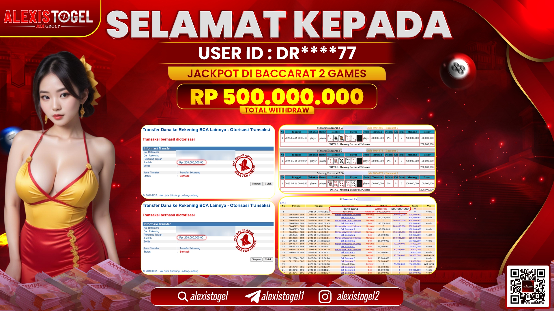 ALEXISTOGEL di CASINO BACCARAT 2 GAMES RP.500.000.000 LUNAS