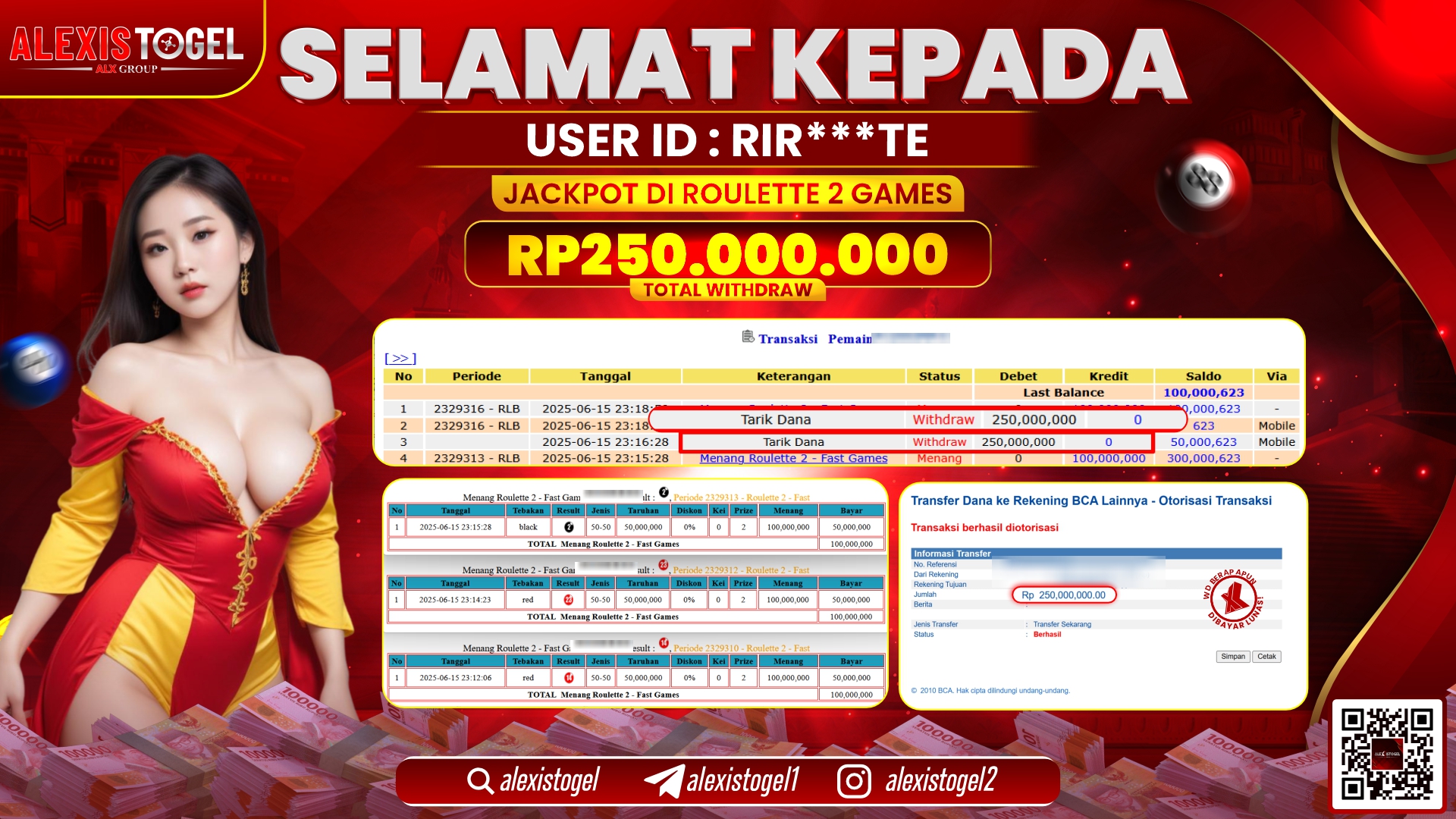 ALEXISTOGEL di CASINO ROULETTE 2 GAMES RP.250.000.000 LUNAS