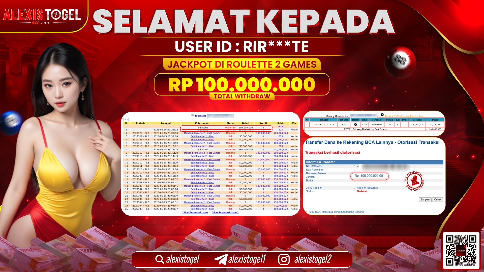 ALEXISTOGEL di CASINO ROULETTE 2 GAMES RP.100.000.000 LUNAS