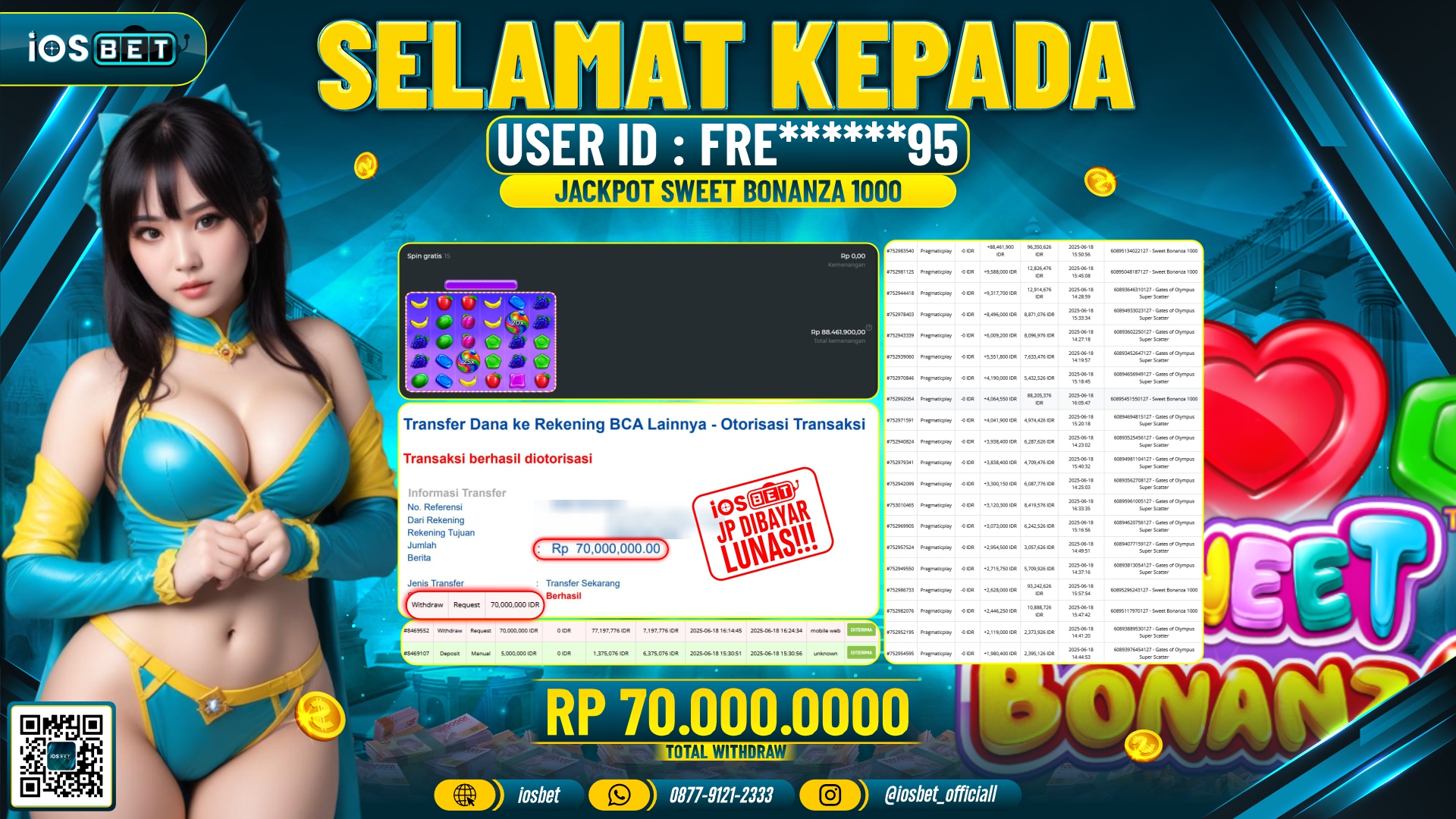 Bukti Pembayaran LUNAS SLOT GAME GACOR  Rp.70.000.000