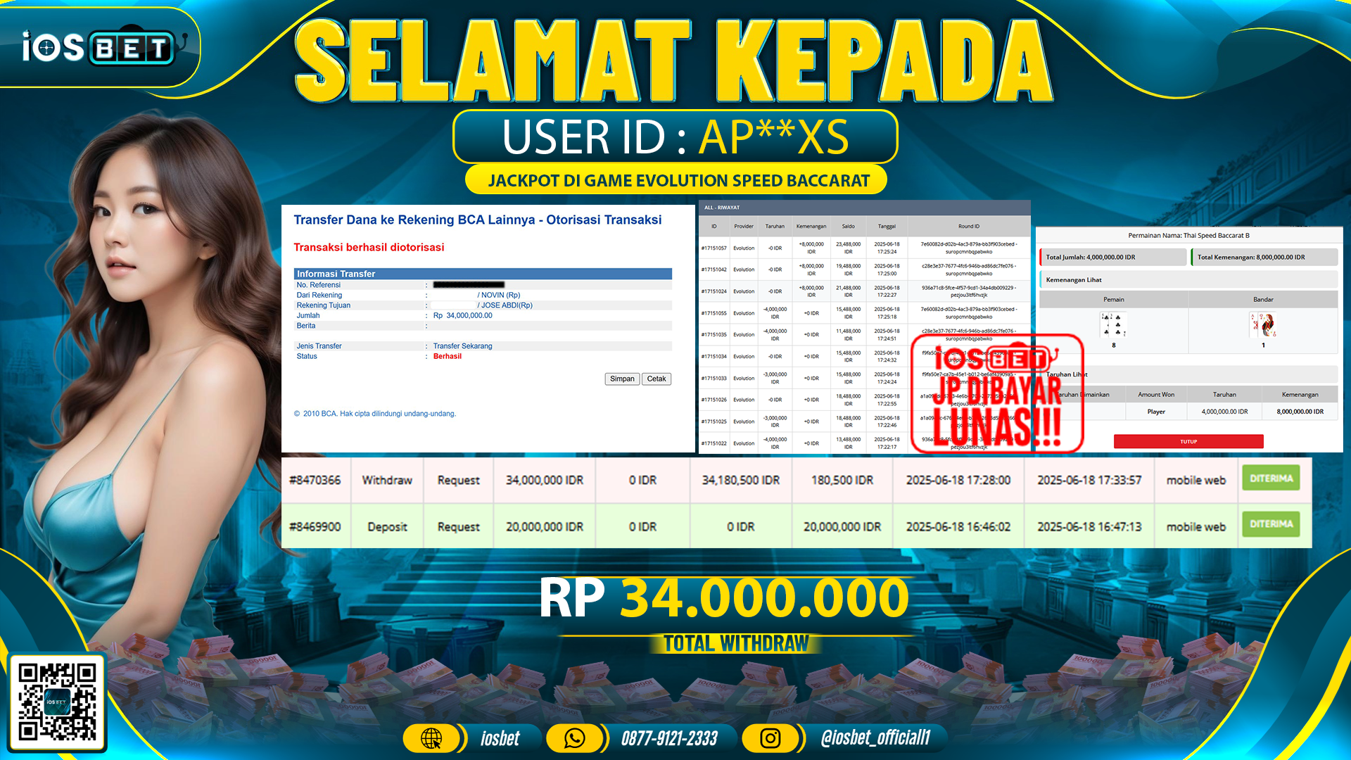 Bukti Pembayaran LUNAS EVOLUTION GAME GACOR  Rp.34.000.000