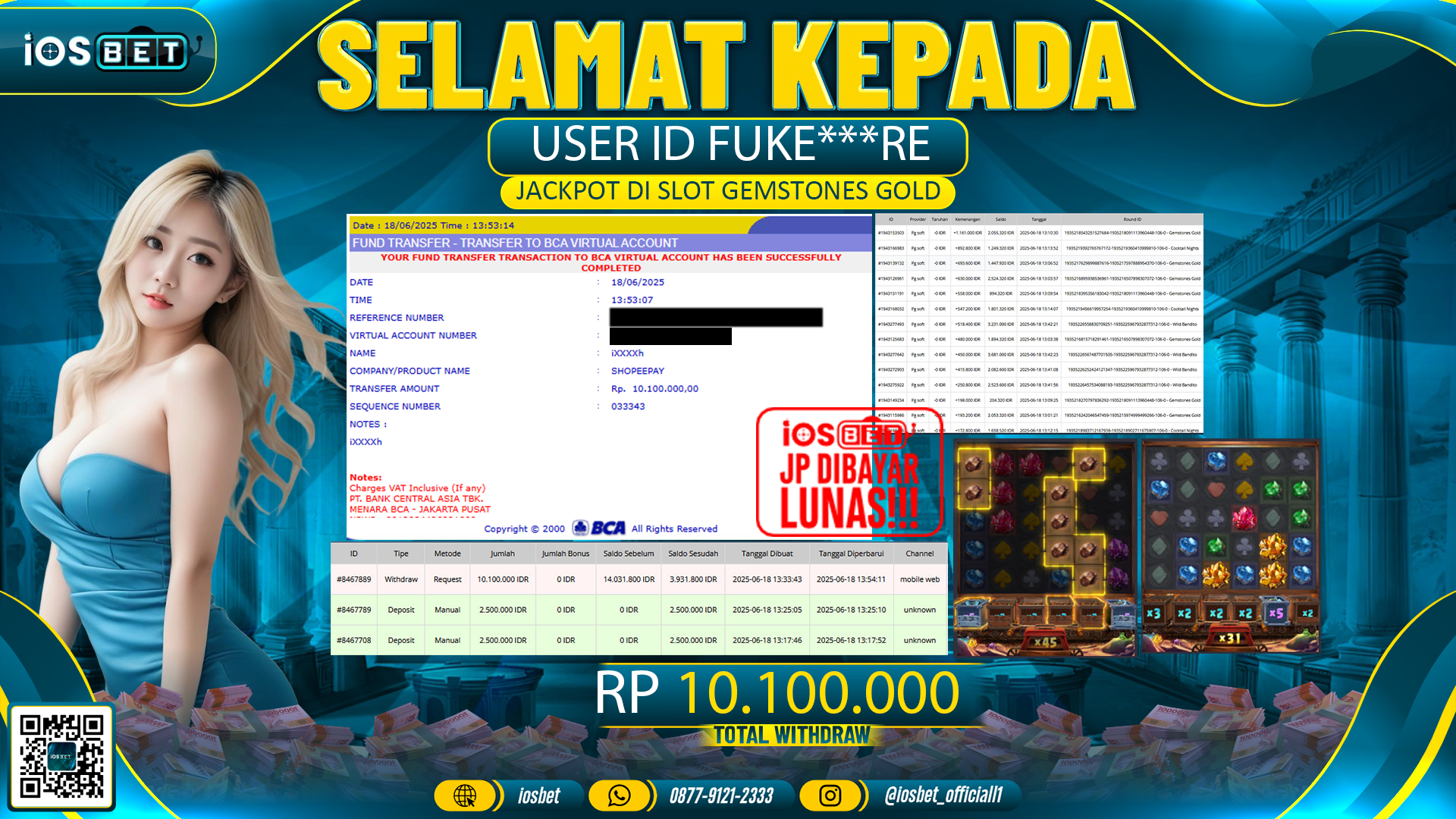 Bukti Pembayaran LUNAS LIVE CASINO GAME GACOR  Rp.10.100.000