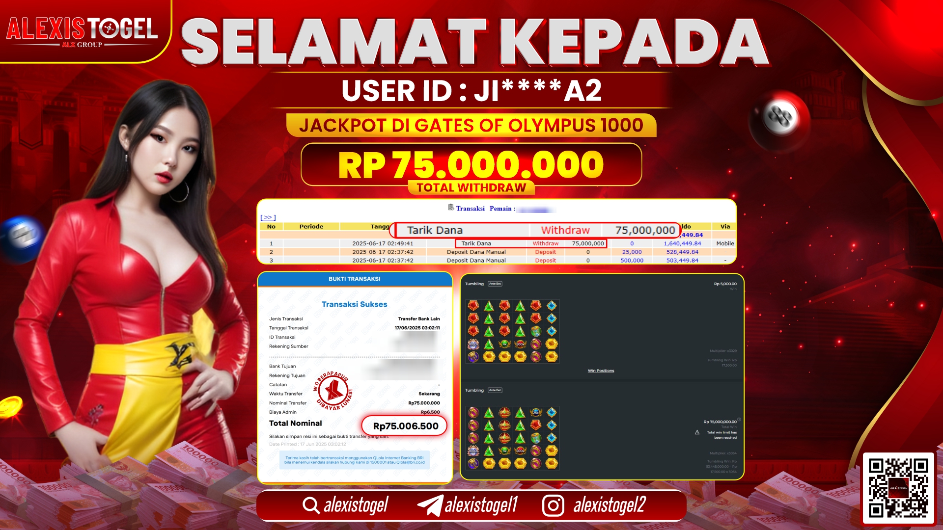 ALEXISTOGEL di SLOT GATES OF OLYMPUS RP.75.000.000 LUNAS