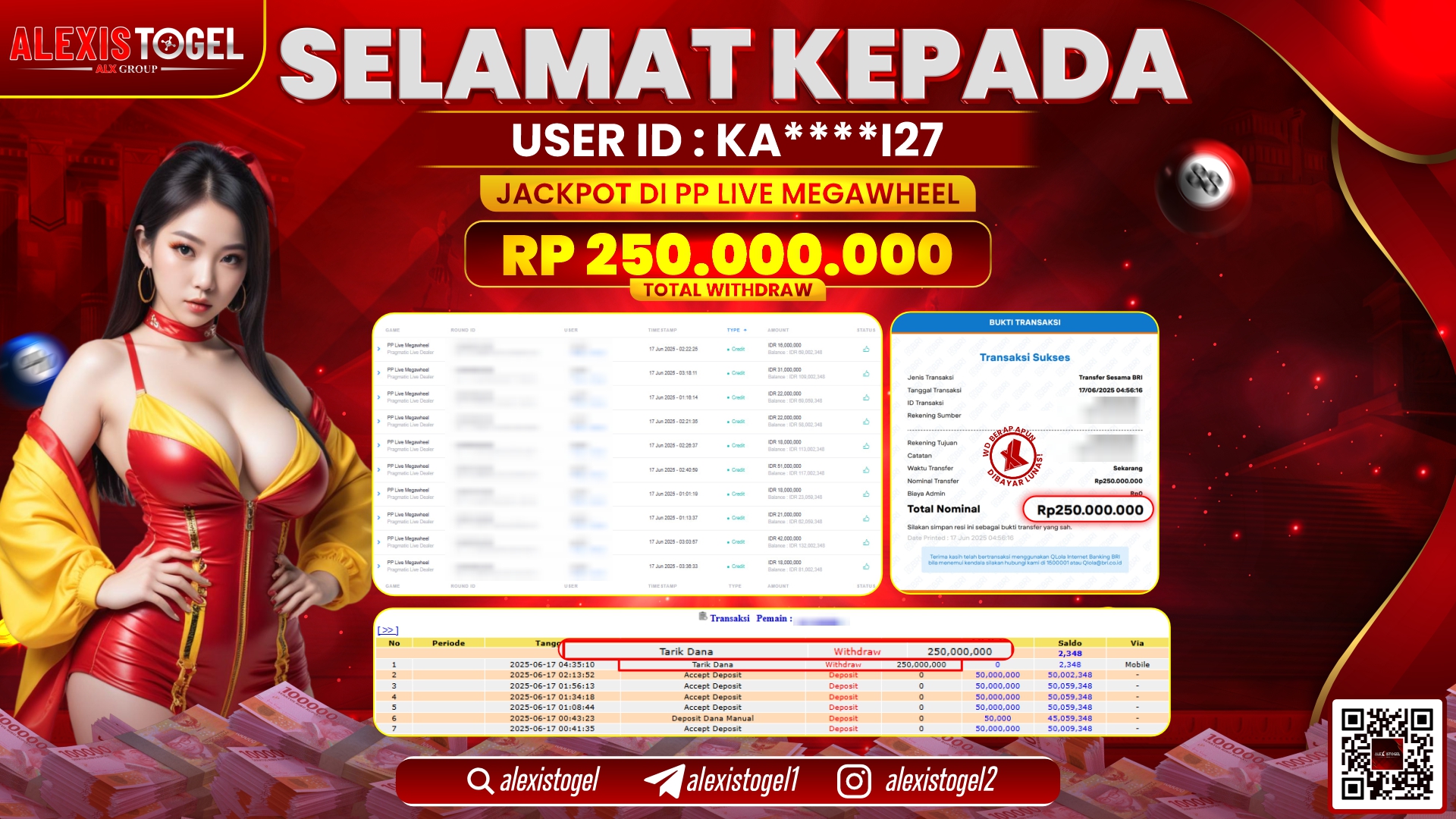 ALEXISTOGEL di PP LIVE MEGAWHEEL RP.250.000.000 LUNAS