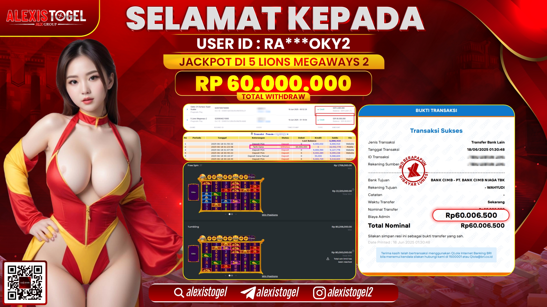 ALEXISTOGEL di SLOT 5 LIONS MEGAWAYS 2 RP.60.000.000 LUNAS