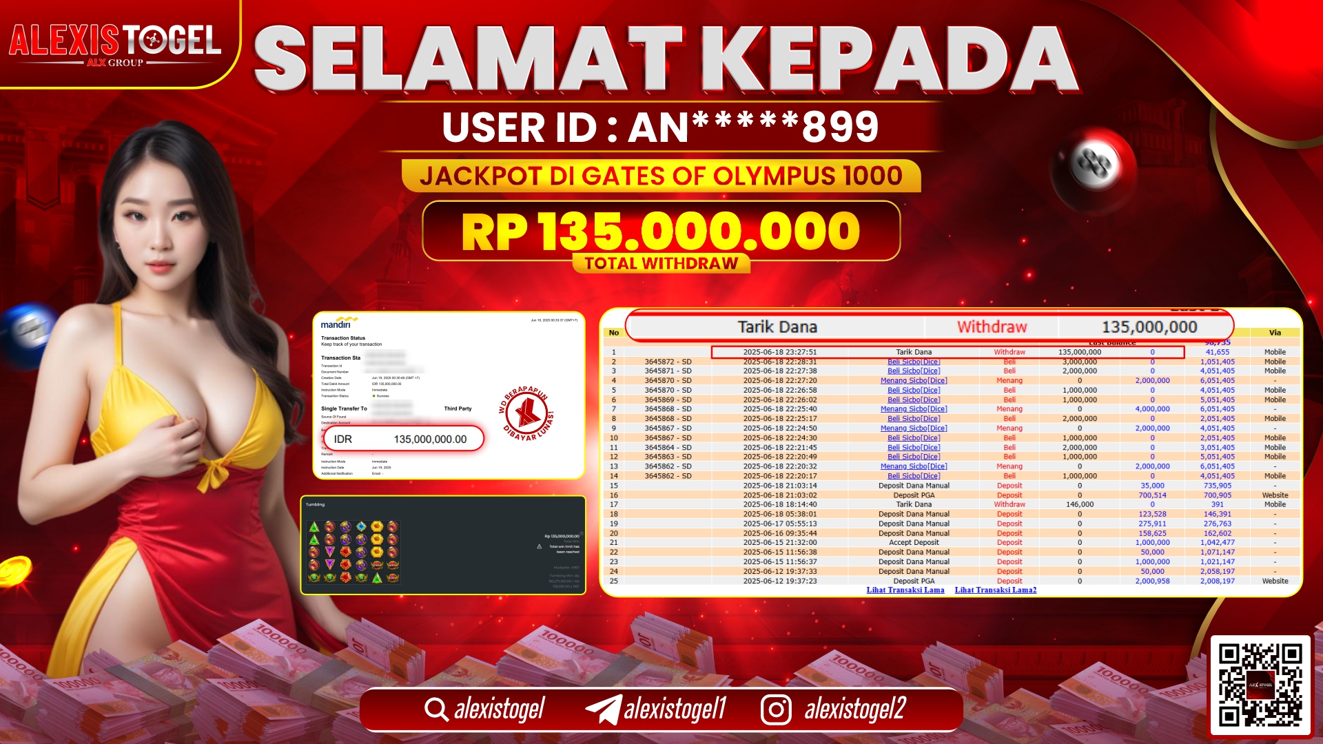 ALEXISTOGEL di SLOT GATES OF OLYMPUS RP.135.000.000 LUNAS