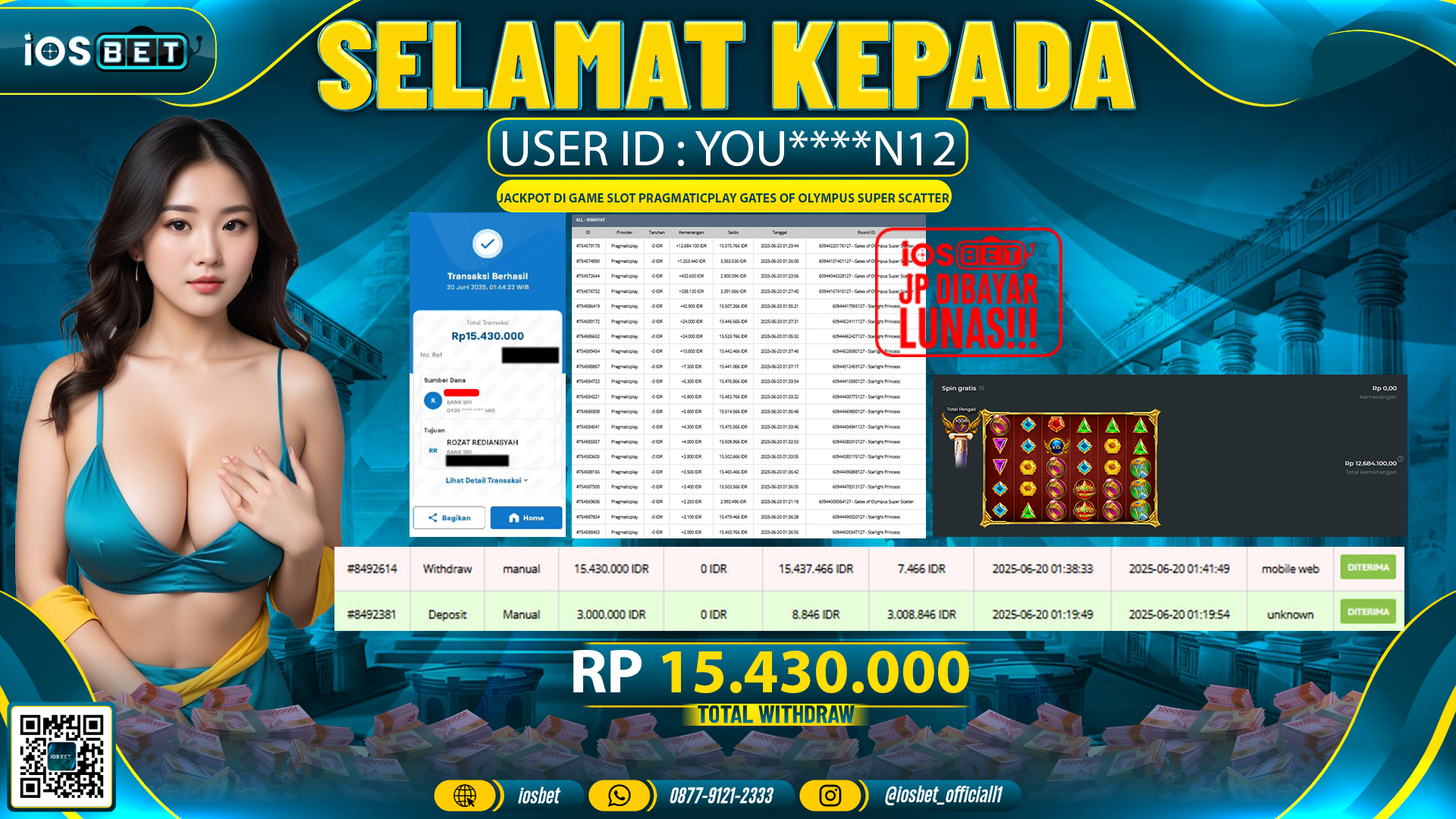 Bukti Pembayaran LUNAS SLOT GAME GACOR  Rp.15.430.000