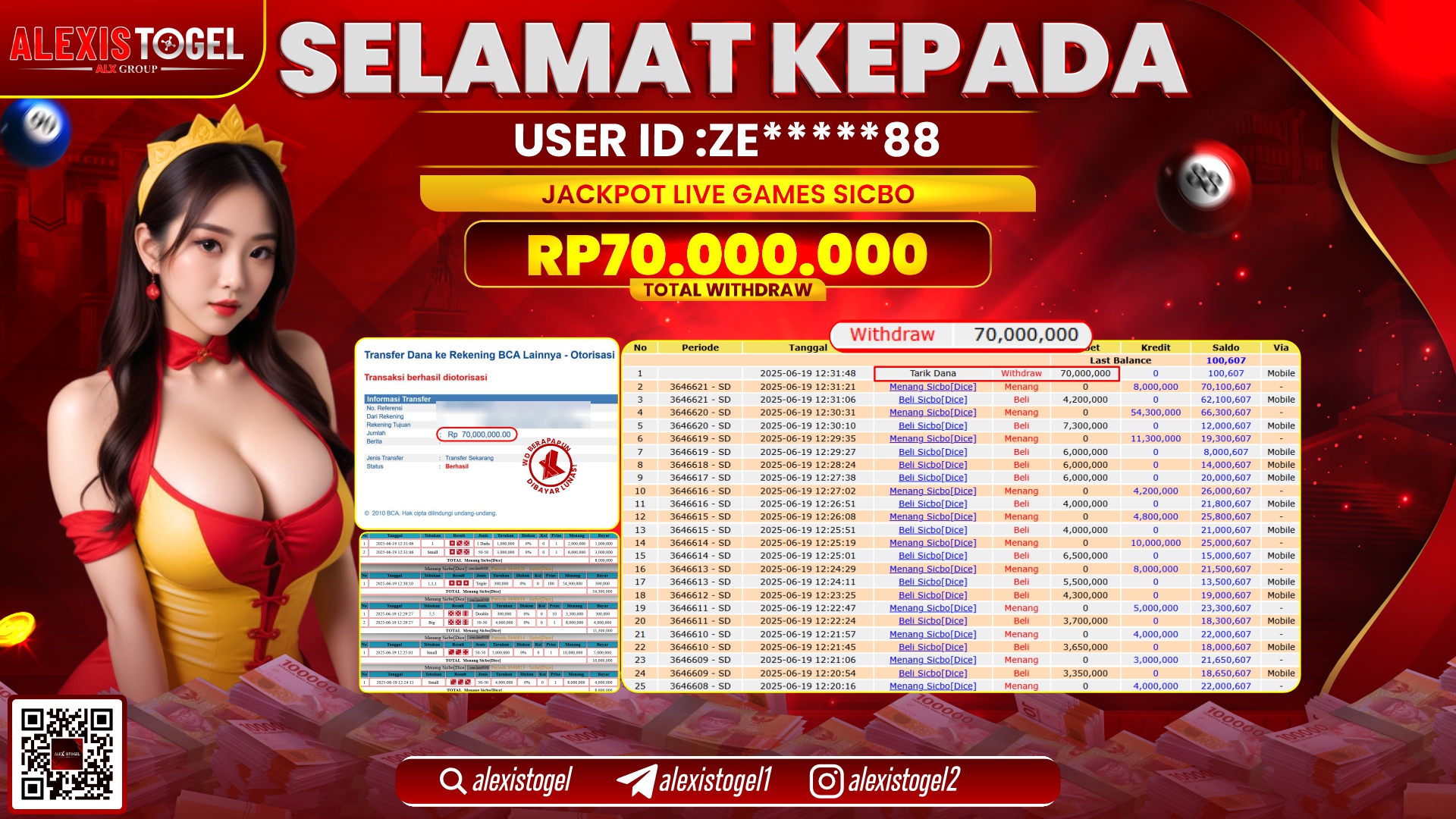 ALEXISTOGEL di LIVE GAMES SICBO RP.70.000.000 LUNAS