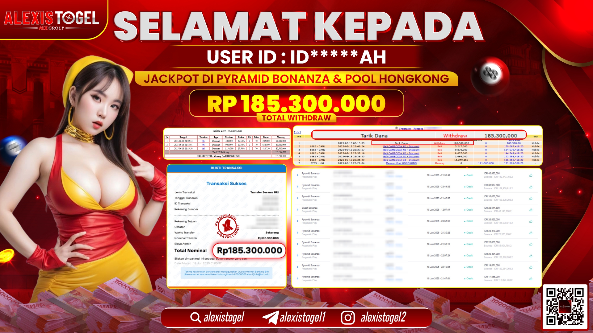 ALEXISTOGEL di SLOT PYRAMIND BONANZA & TOGEL HONGKONG RP.185.300.000 LUNAS