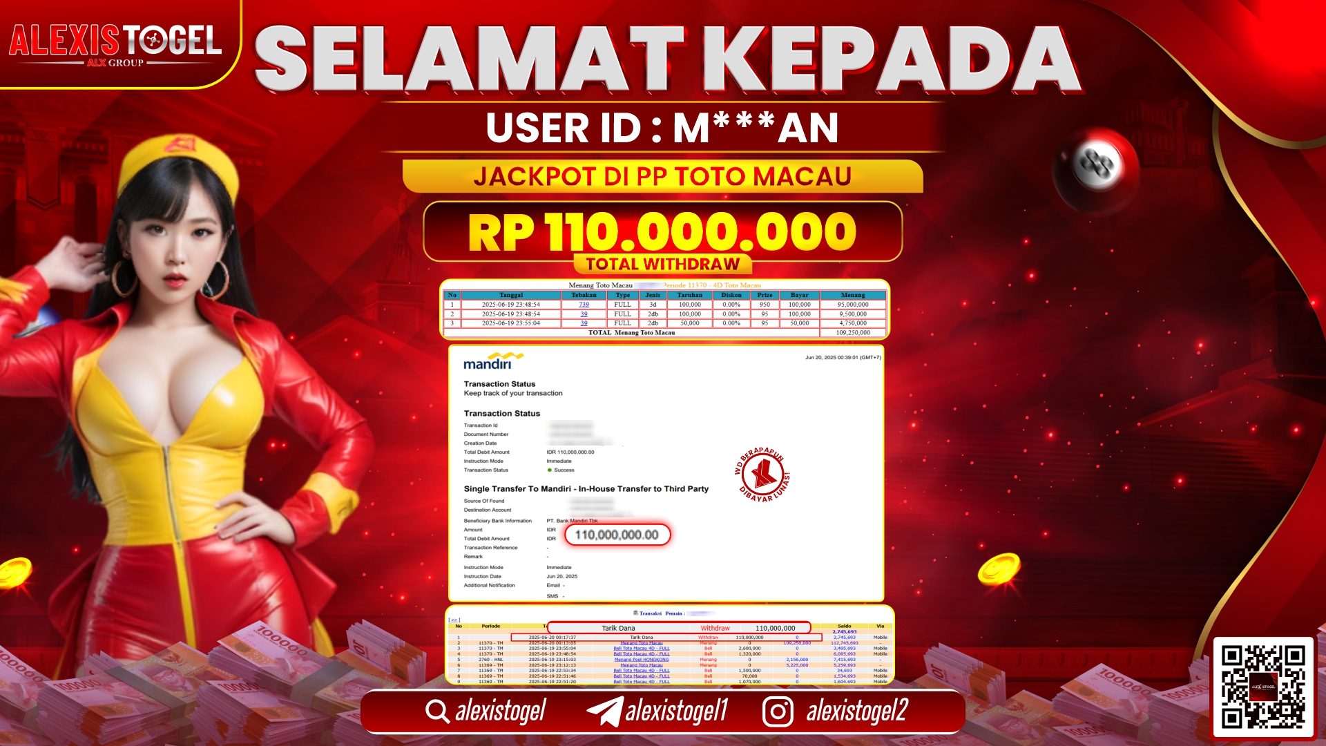 ALEXISTOGEL di PP TOTOMACAU RP.110.000.000 LUNAS