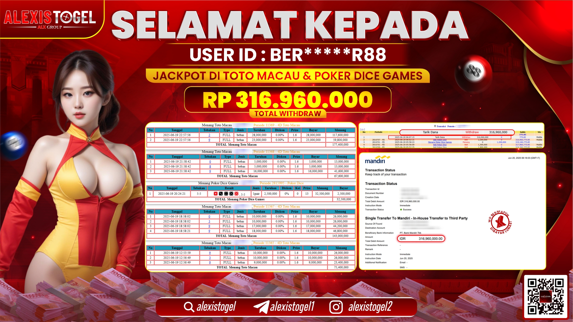 ALEXISTOGEL di TOGEL TOTOMACAU & POKER DICE GAMES RP.316.960.000 LUNAS