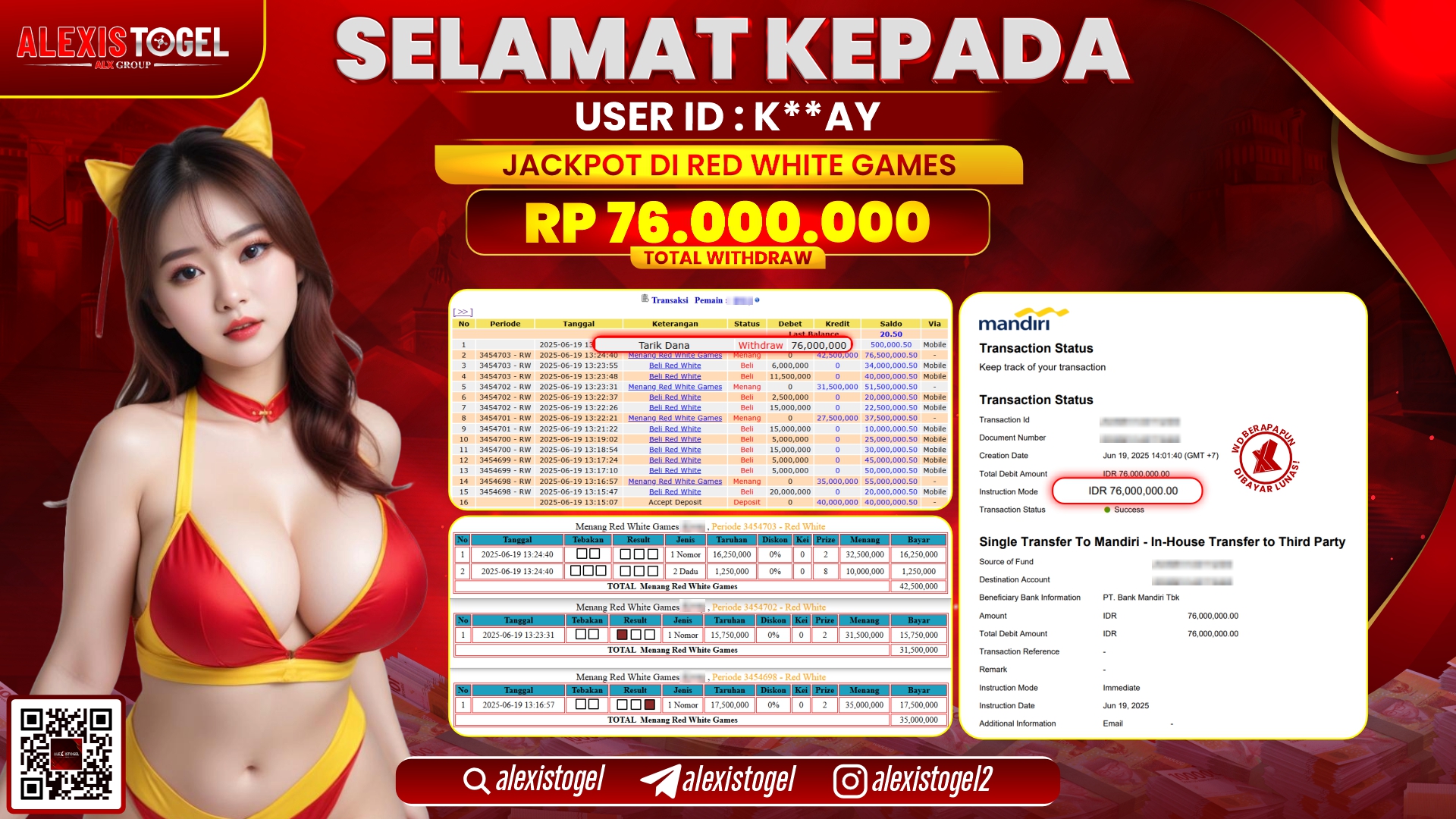 ALEXISTOGEL di CASINO RED WHITE RP.76.000.000 LUNAS