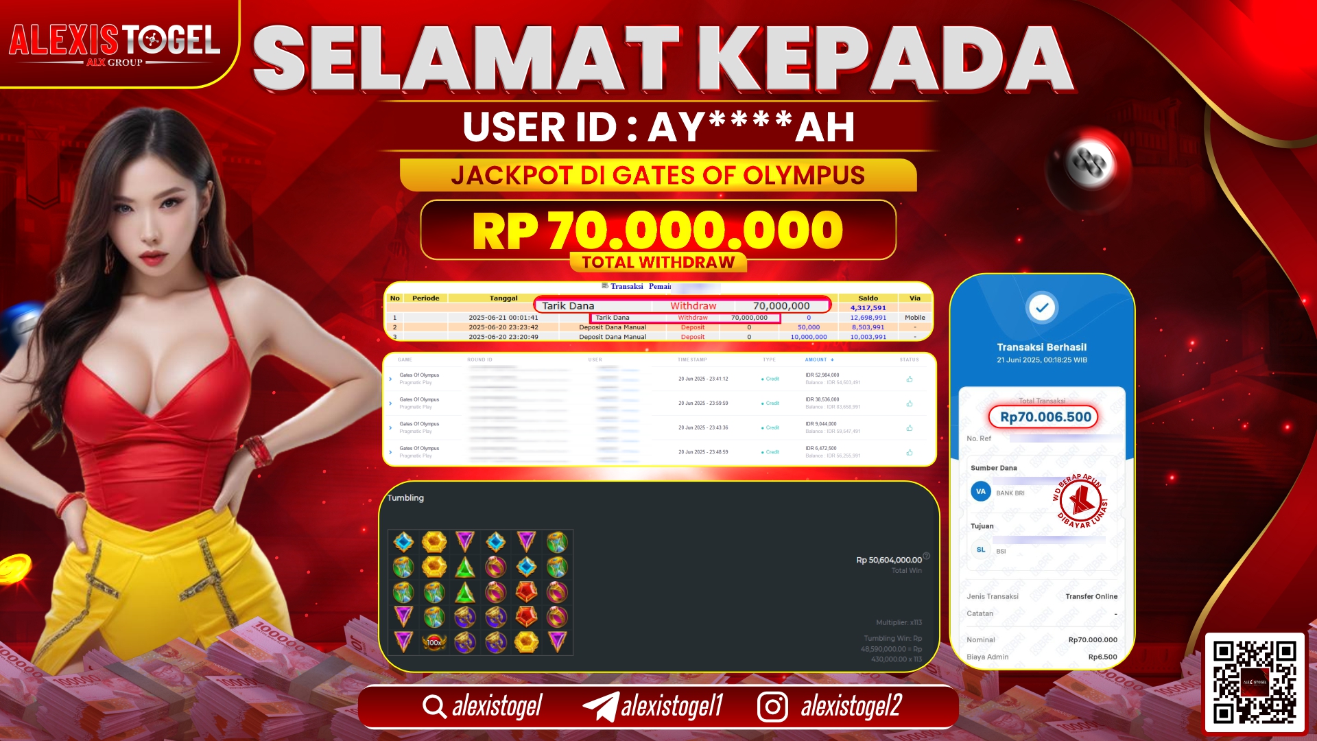 ALEXISTOGEL di SLOT GATES OF OLYMPUS RP.70.000.000 LUNAS