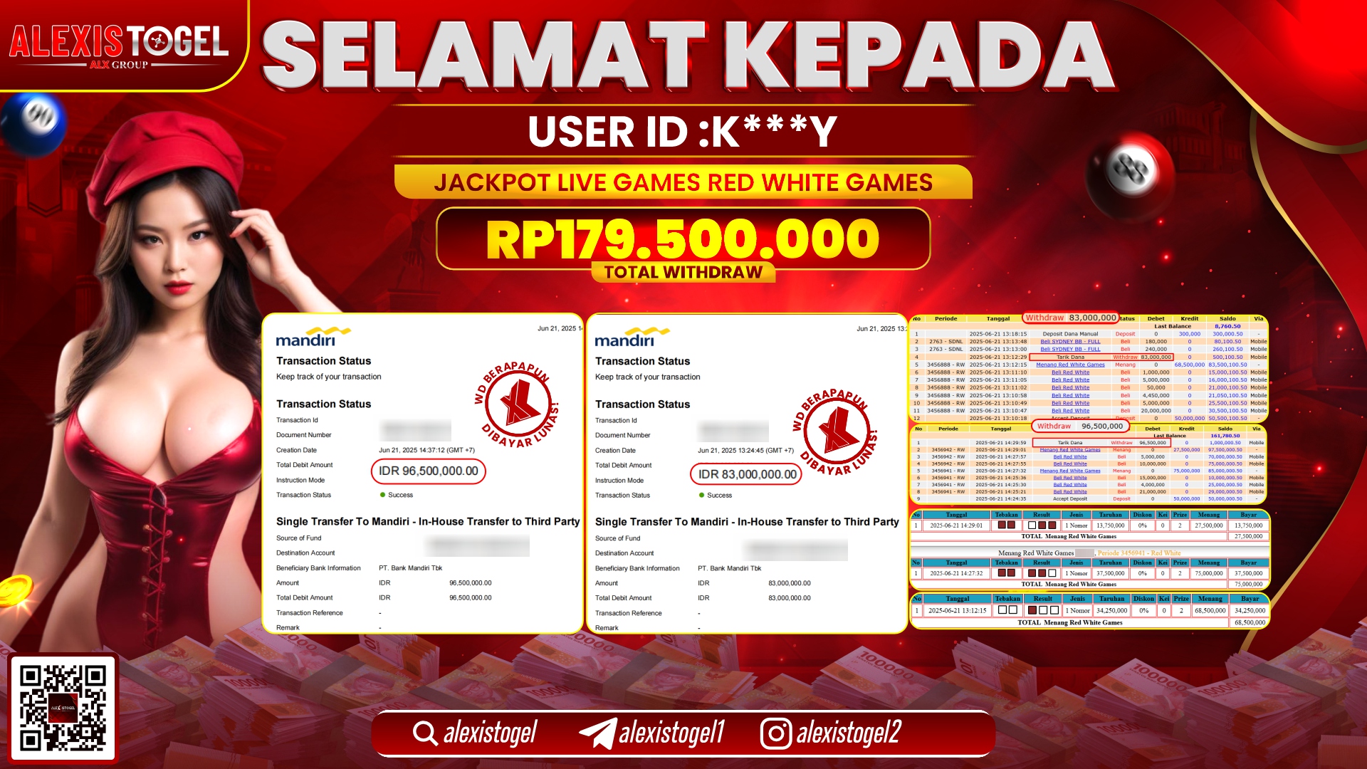 ALEXISTOGEL di LIVE GAMES RED WHITE RP.179.500.000 LUNAS