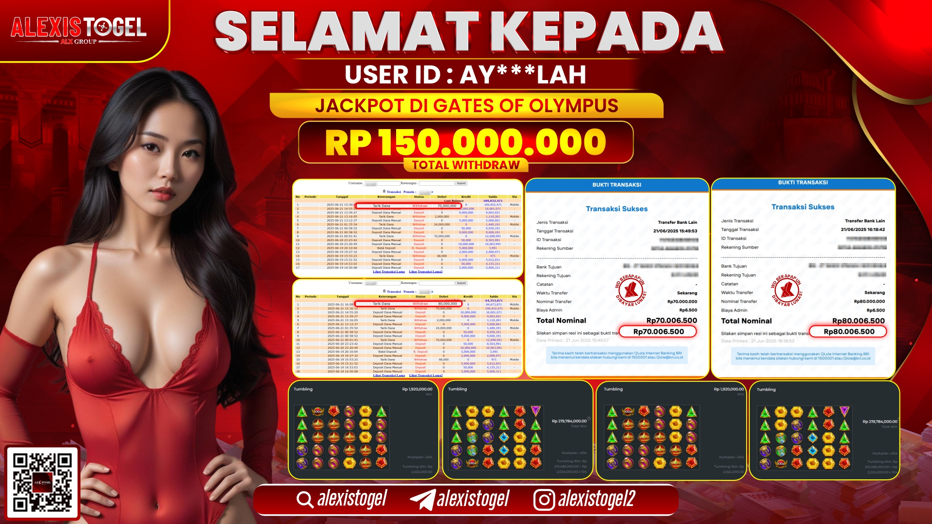 ALEXISTOGEL di SLOT GATES OF OLYMPUS RP.150.000.000 LUNAS