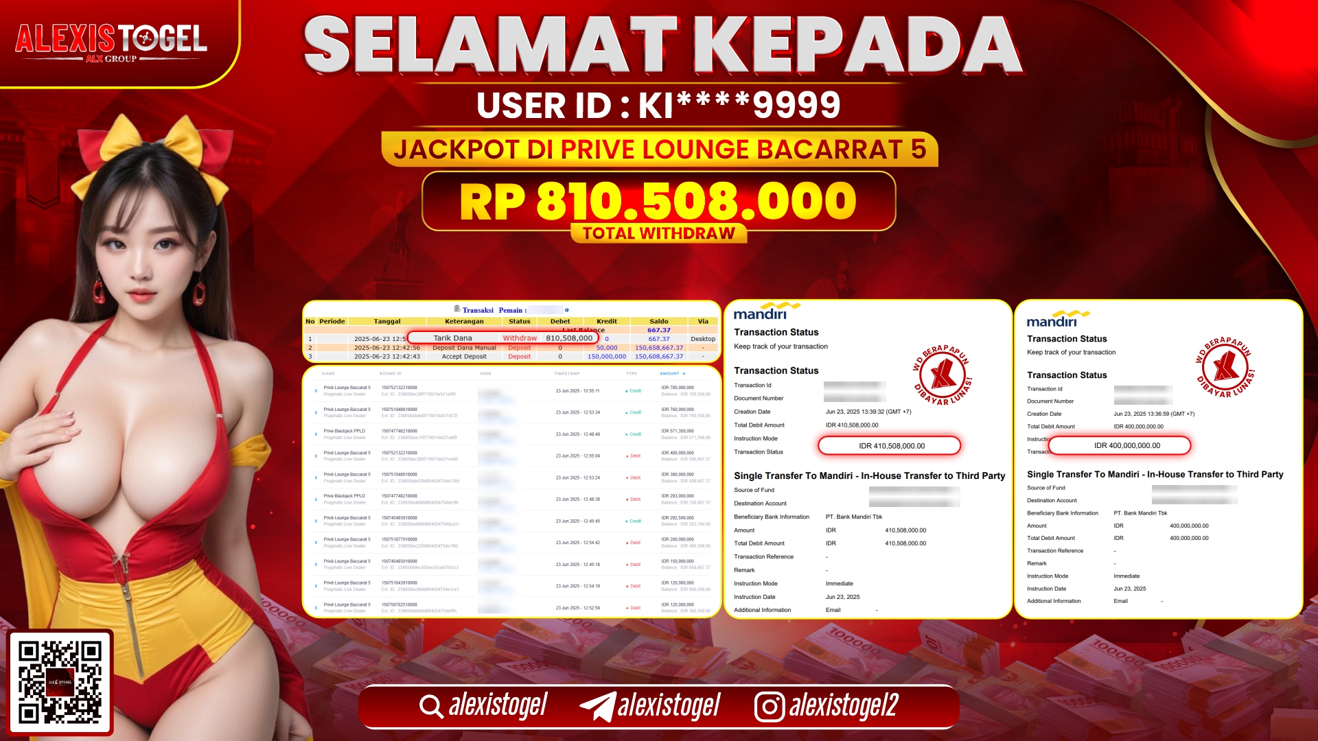 ALEXISTOGEL di PRIVE LOUNGE BACCARAT 5 RP.810.508.000 LUNAS